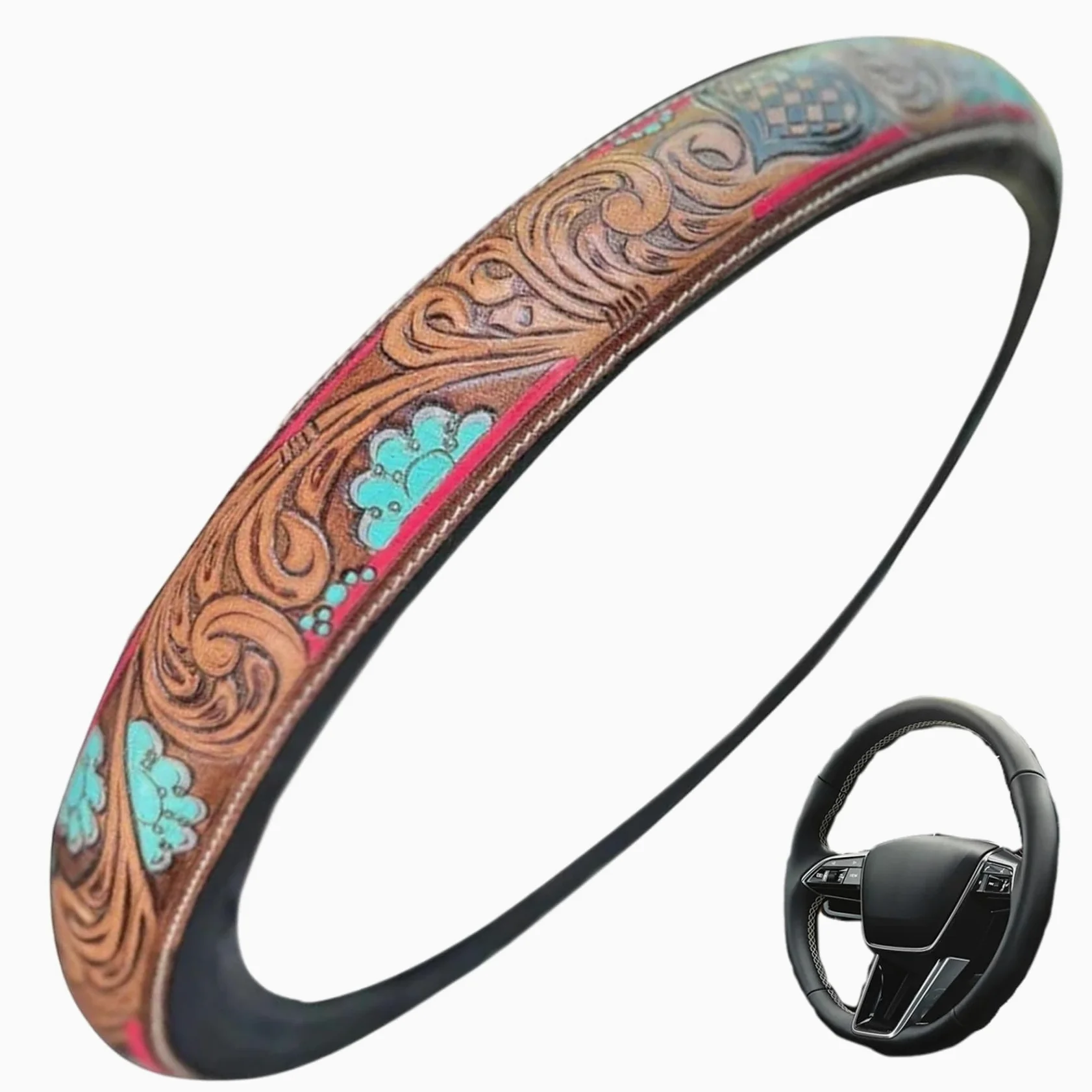 1 funda para volante de cuero, 15 fundas antideslizantes de cuero para volante, agarre transpirable de PU para una conducción segura y cómoda, estilo 1.