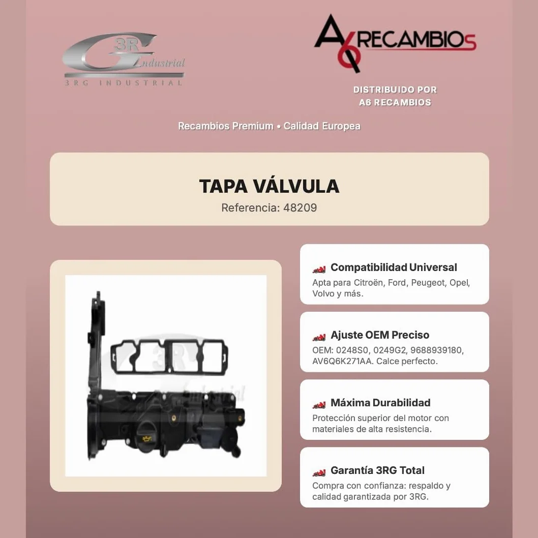 3RG INDUSTRIAL - Tapa VÁLVULA 48209 - Cubierta Protectora de Motor - Compatible OEM 0248S0 0249G2