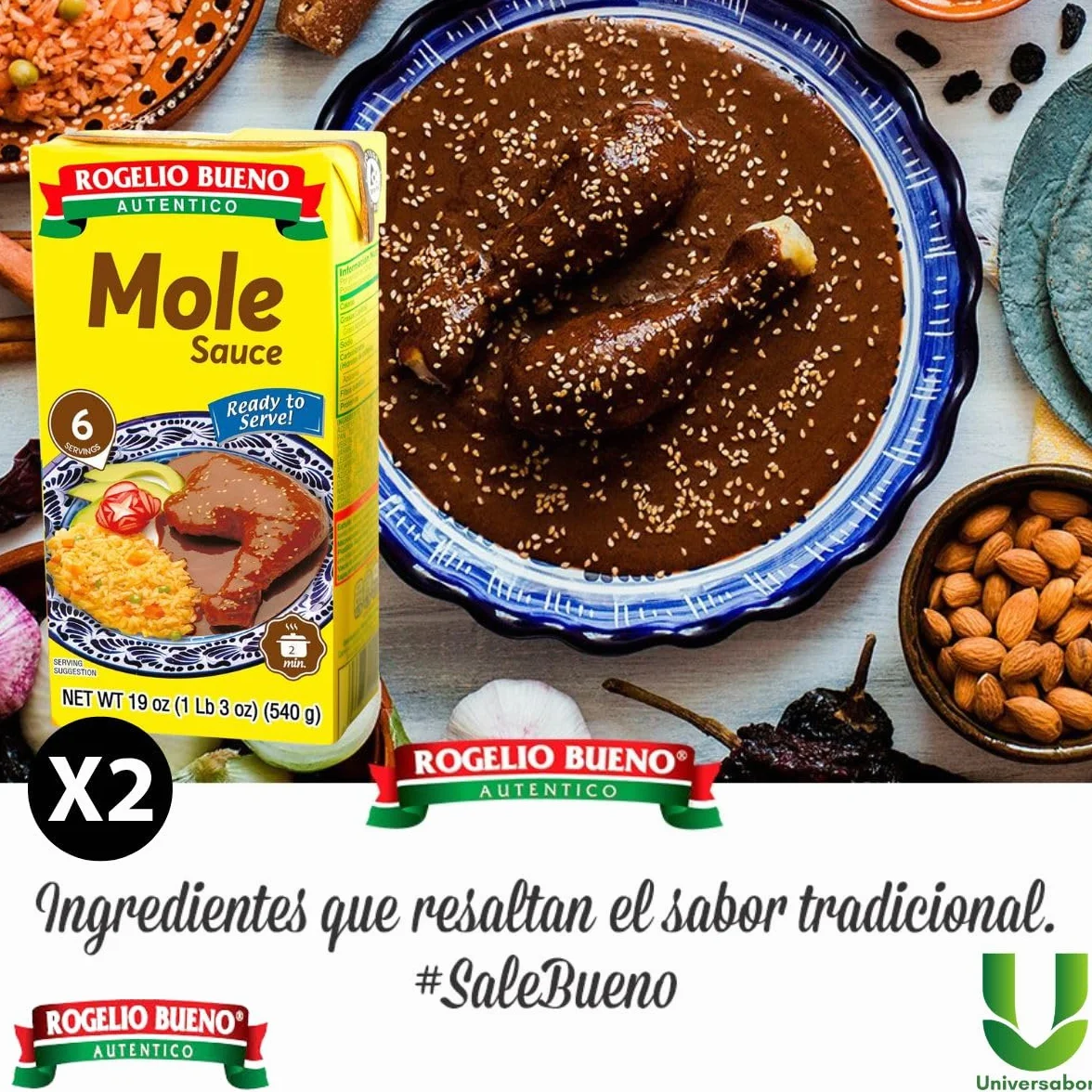 Pack de 2 Moles Listo para Servir Rogelio Bueno 540 g c/u Empaque Brick Sabor Tradicional Mexicano