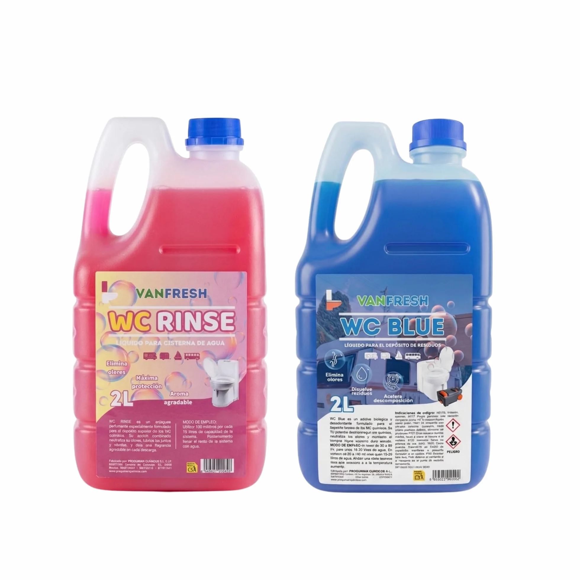 Pack WC Químico para Camper y Caravana | WC BLUE + WC RINSE 2x2L | Elimina Olores, Disuelve Residuos y Mantiene el WC Fresco – Líquidos para WC Portátil y Autocaravana
