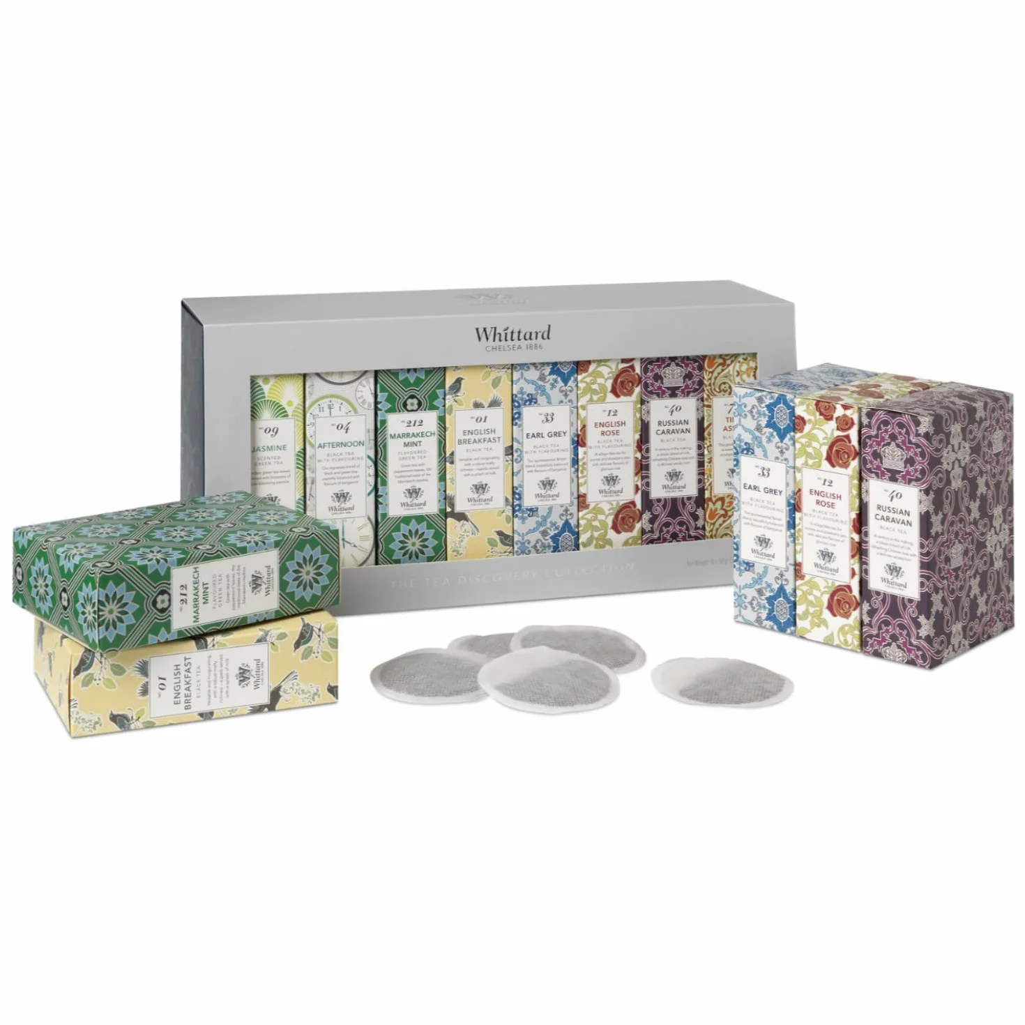 Whittard Colección Té Sabores Surtidos Caja de Regalo Té Negro y Verde 8 Sabores Aromatizados 160 Filtros Set de Regalo Té Inglés