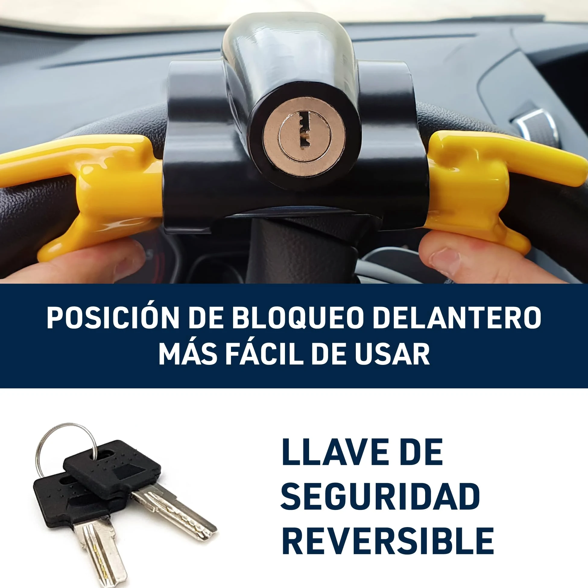 9595 Antirrobo Coche Alta Seguridad, Barra Volante Muy Visible y Disuasoria, Bloqueo Reforzado con Cierre Basculante Más Práctico Universal Auto Furgoneta Autocaravana