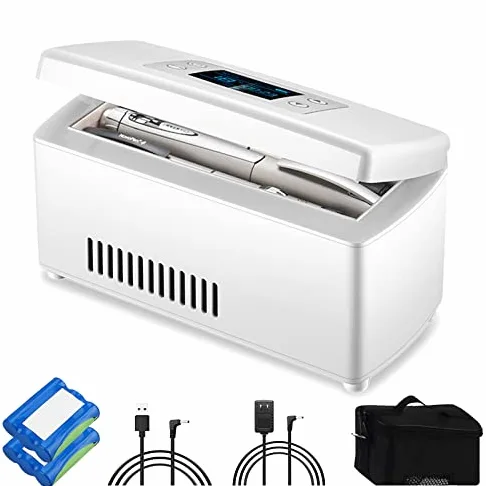 Enfriador de insulina portátil con batería de 10,000 mAh, caja de refrigeración de medicamentos de viaje con recargable por USB, termostato de 2 a 8 ℃ para viajes, coche, hogar y oficina, batería