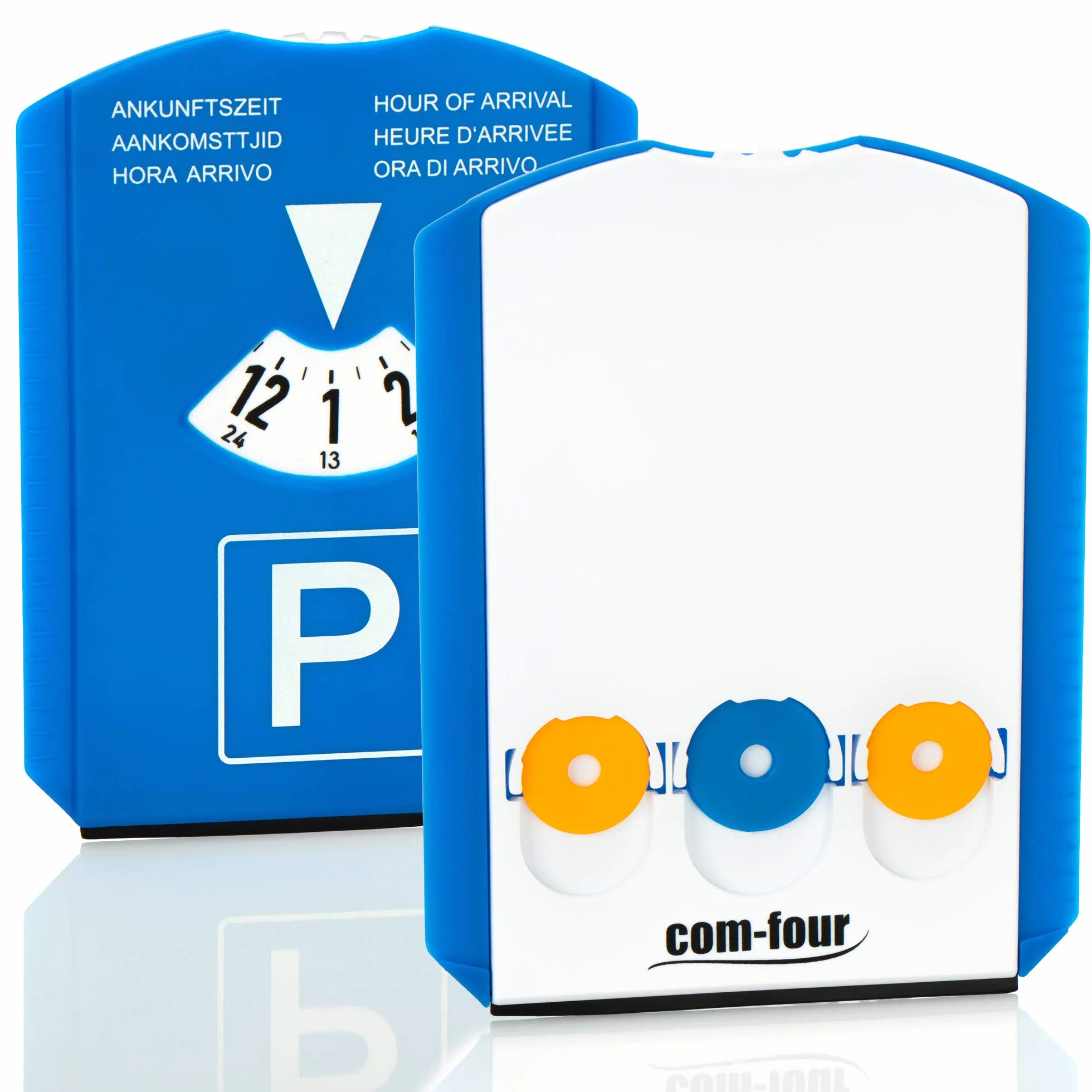 com-four® 2X Disco de Estacionamiento con Raspador de Hielo - Borde de Goma y Chip para Carrito de Compras - Parquímetro de Plástico (02 Piezas - Disco de estacionamiento con Chip)