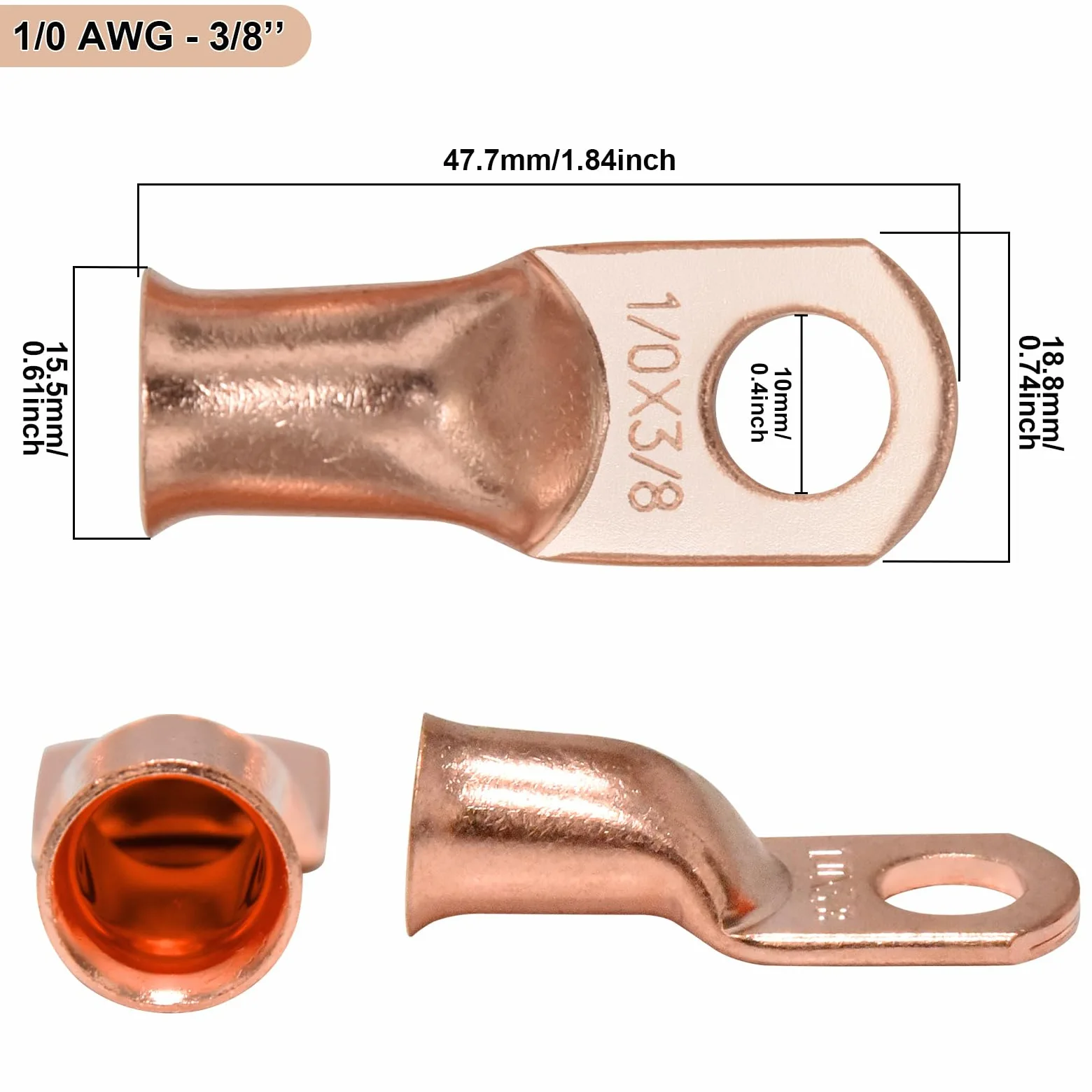 iGreely Cable de batería de calibre 1/0 AWG, alambre de cobre puro, cables inversores de energía de batería con lengüetas de 3/8 pulgadas para panel solar, motor de arrastre, automóvil, motocicleta