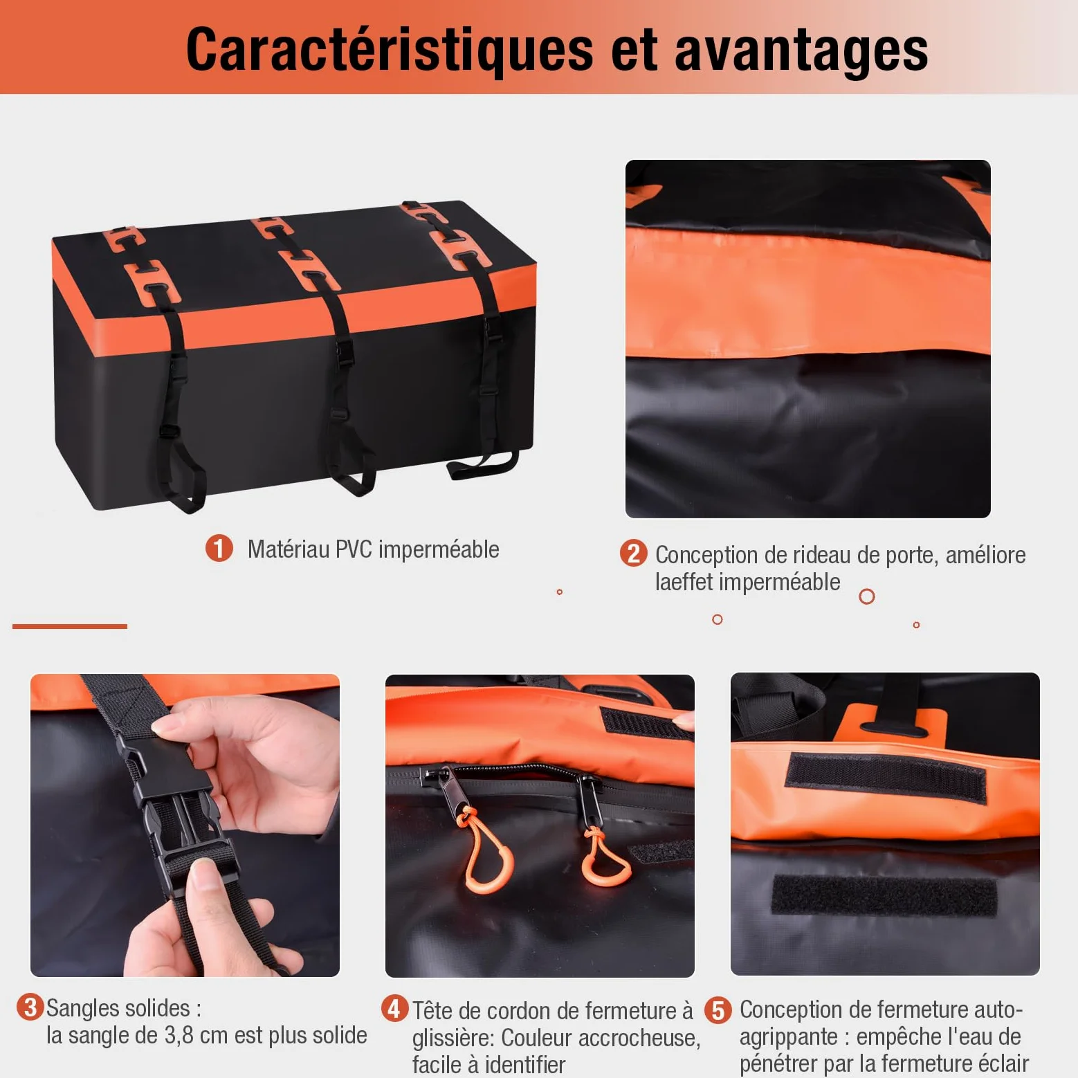 Cofre de enganche Cofre de techo para coche, cofre trasero para enganche de remolque, 566 l, revestimiento 600D, en PVC, caja de equipaje, impermeable, irrompible, plegable