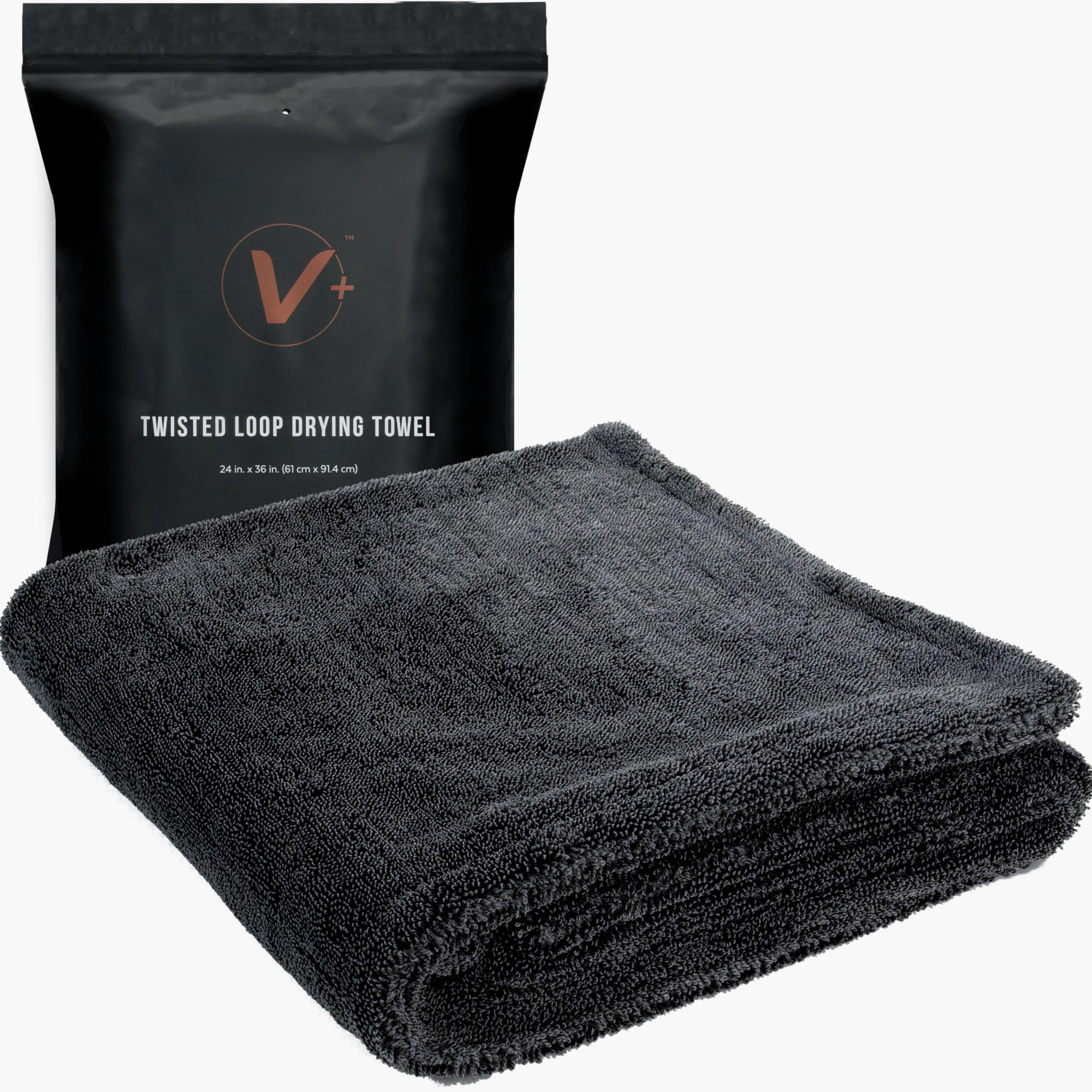 VIKING V+ Toalla de microfibra de alta calidad para secado de automóviles, bucle trenzado, suave y súper absorbente, toalla gruesa de 1200 g/m² para kit de detalles de automóviles, gris, 24 x 36
