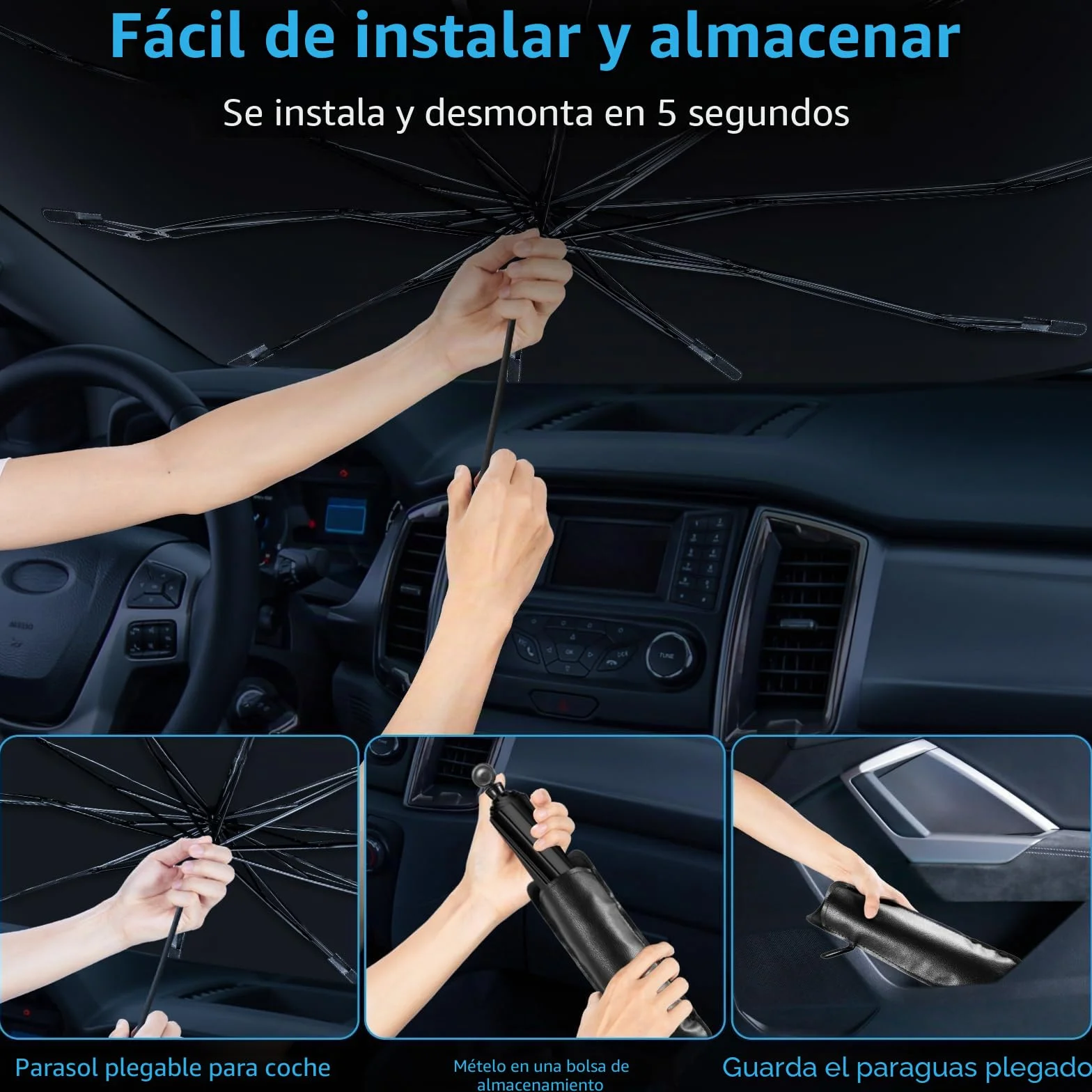 Parasol Coche Delantero,Parasol Paraguas Coche Actualizado Quitasol Coche Delantero Protección UV y Bloqueo Térmico para la Mayoría de Los Coches (145×85 cm)