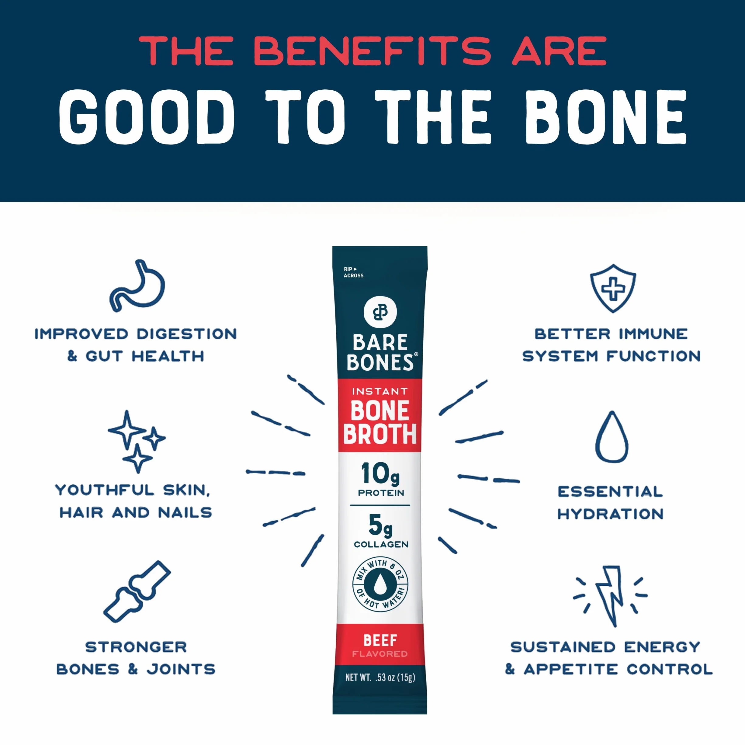 Bare Bones Caldo de hueso instantáneo en polvo proteínas 10 g Keto Paleo paquete 16 porciones