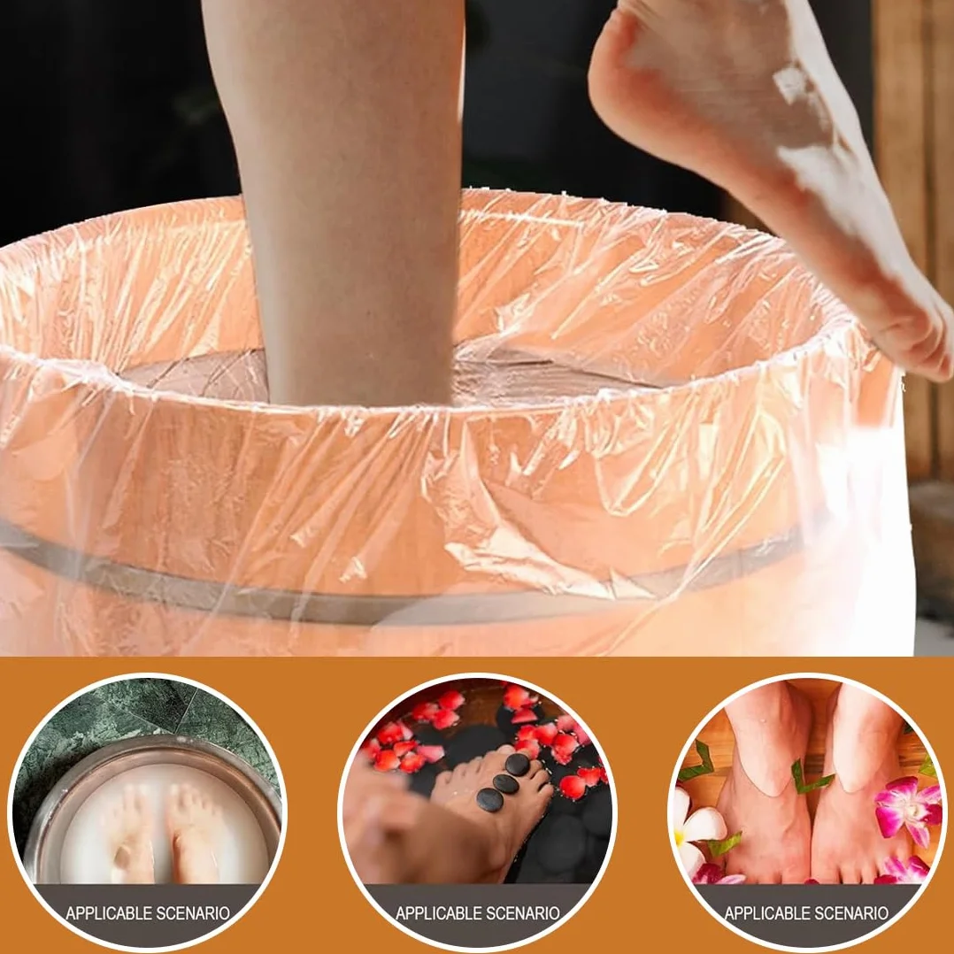 Piezas forros desechables bañera pies bolsas plástico transparente un solo uso spa remojo