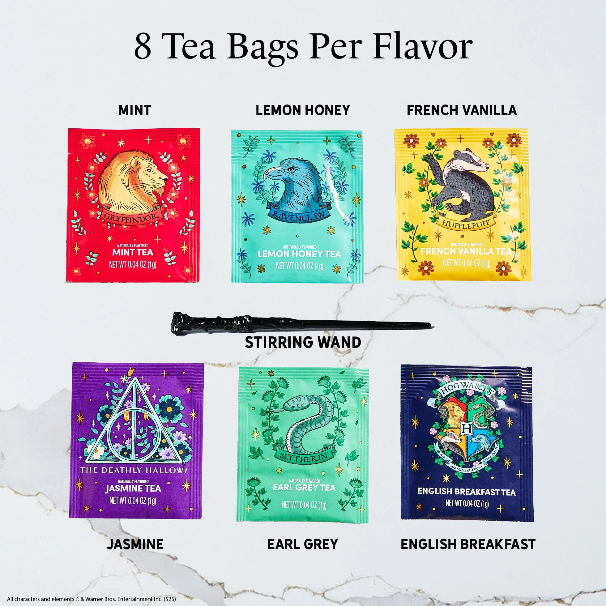 HARRY POTTER Set de regalo de té con 48 bolsitas en 6 sabores, varilla para remover
