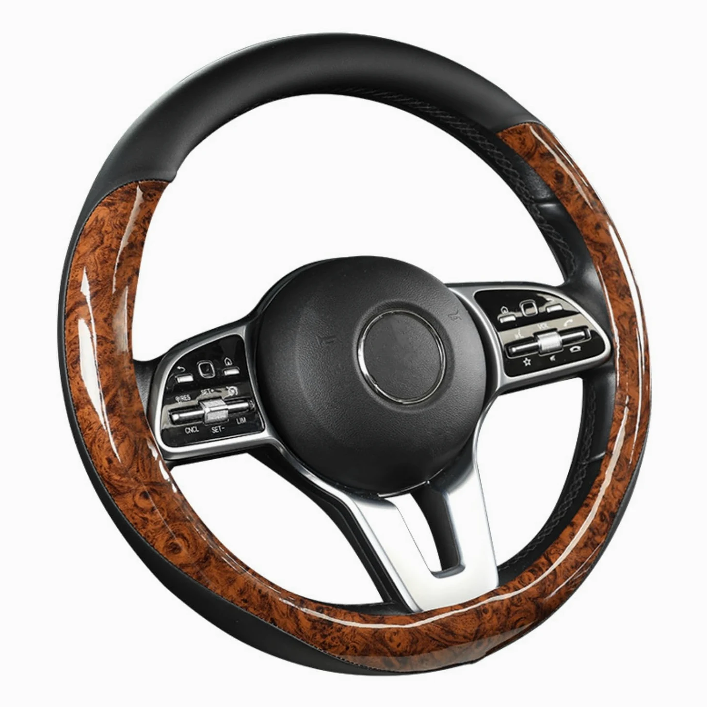 Funda para volante de cuero de microfibra transpirable antideslizante protector universal de 14.5 a 15 pulgadas, accesorios interiores de automóvil para mujeres y hombres, color negro