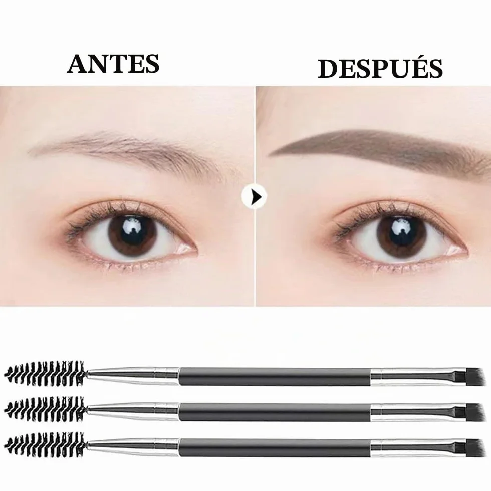 Duo Eye Brow Brush 2 en 1 - 3 brochas en ángulo para cejas y cepillo de bobina, mini cepillo de pestañas