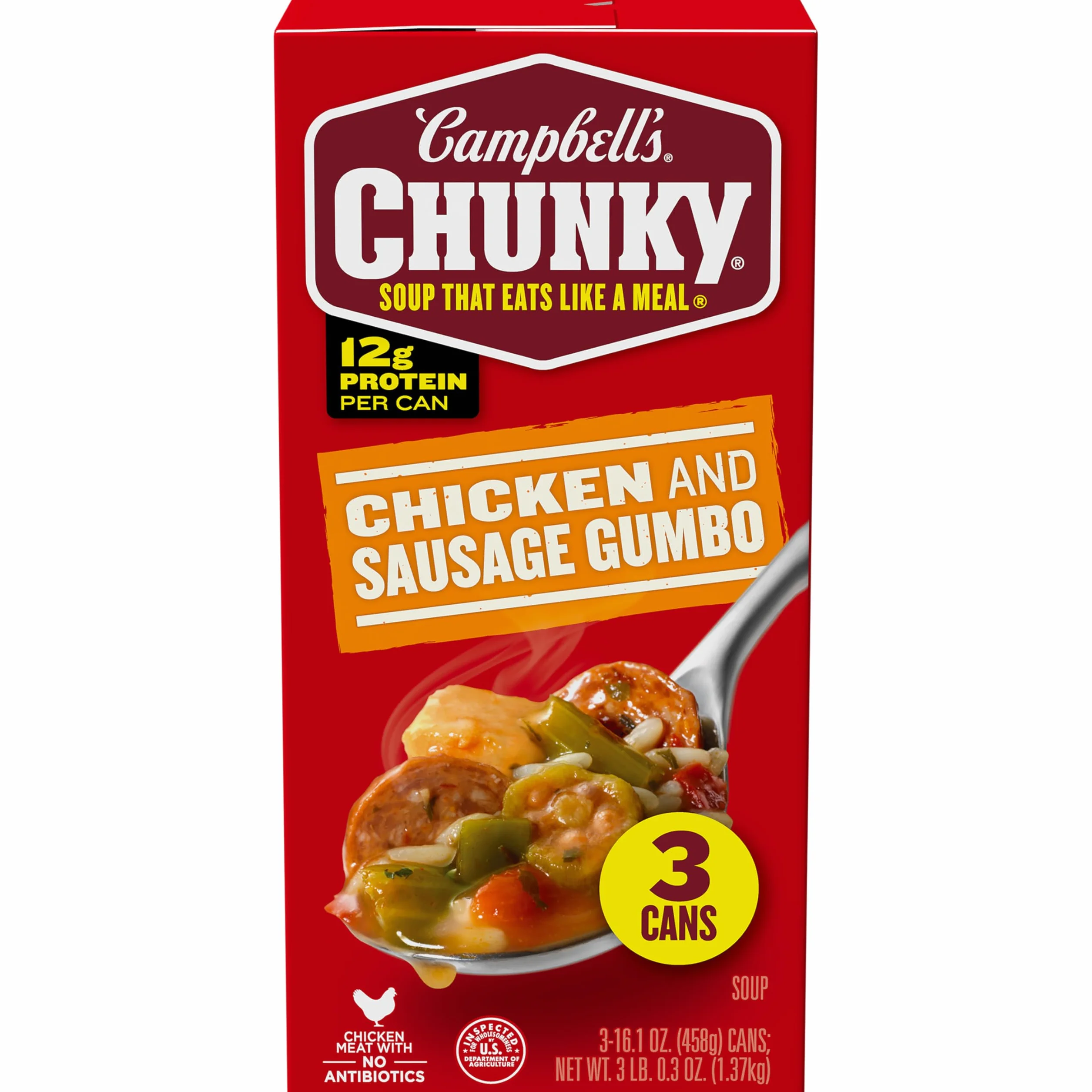 Campbell's Sopa gruesa gumbo pollo salchicha 3 latas 16 onzas