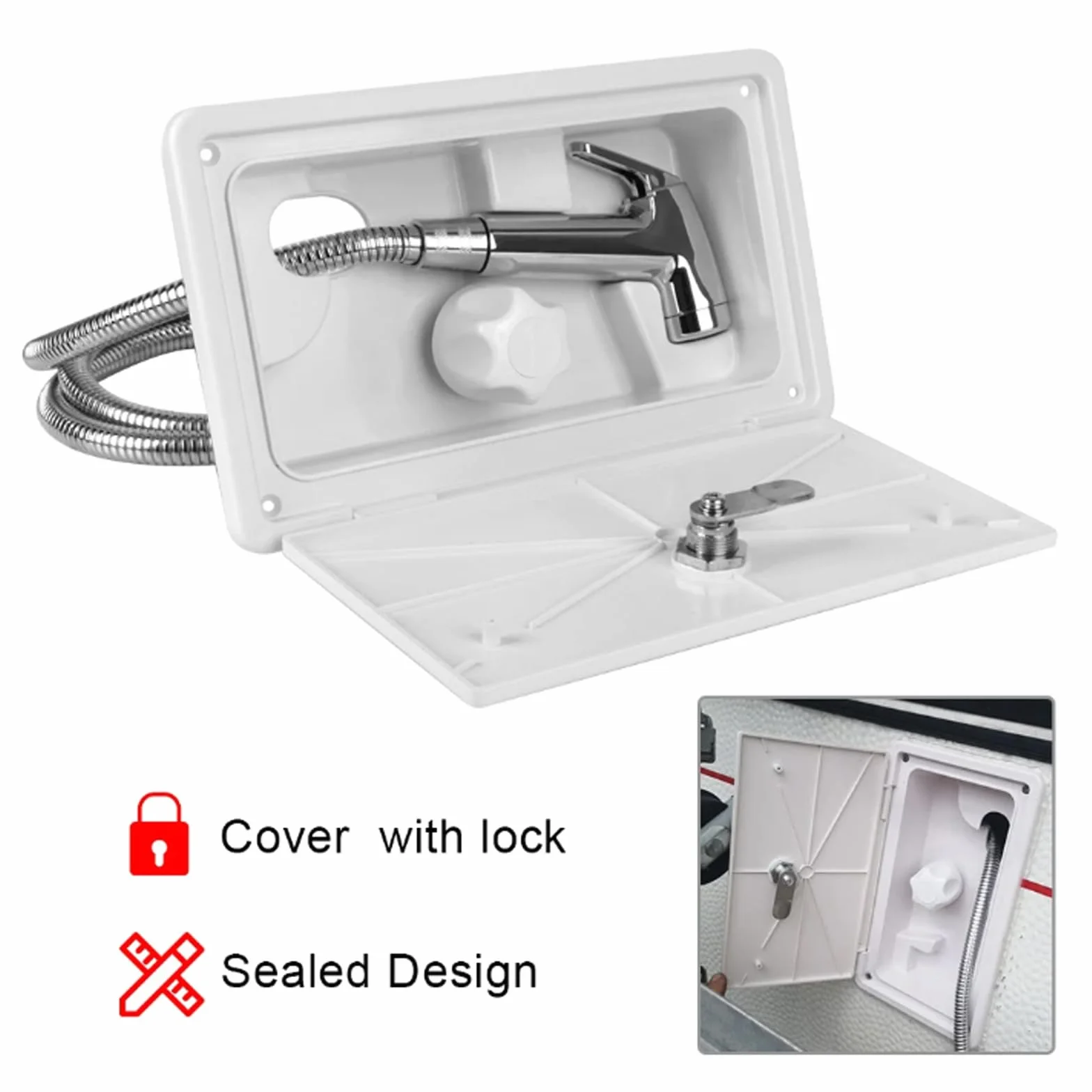 Ducha Para RV, Ducha Al Aire Libre Para Autocaravanas, Kit De Caja De Ducha Con Interruptor De Frío Y Calor Con Cerradura, Ducha De Camping Para Autocaravana Marina Caravana- Blanco