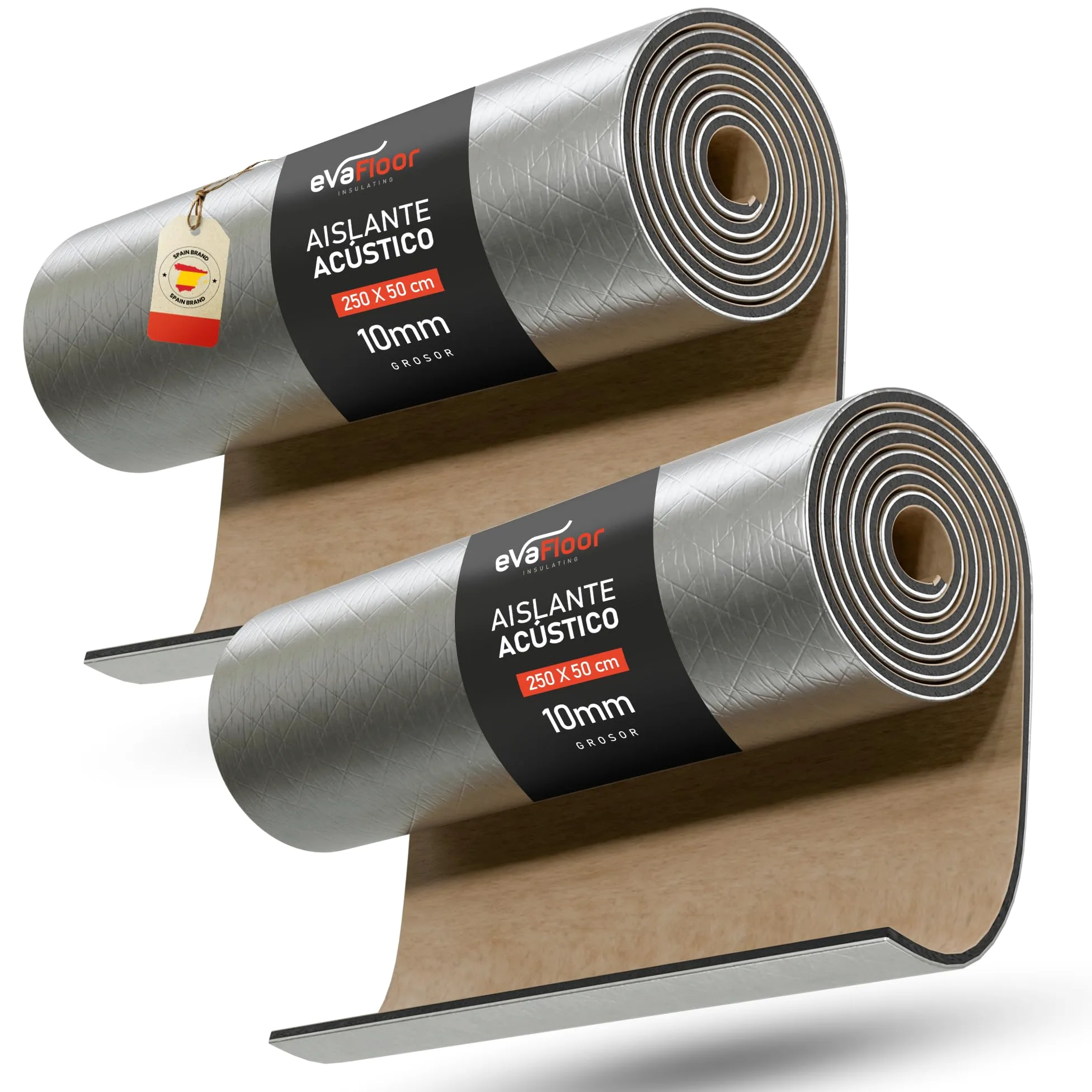 Aislante Termico Autoadhesivo 250 x 50 cm - 10mm Grosor | Aislante Acustico Coche | Perfecto para Coches, Furgonetas y Campers | Temperatura Máxima 110ºC / Mínima -50ºC