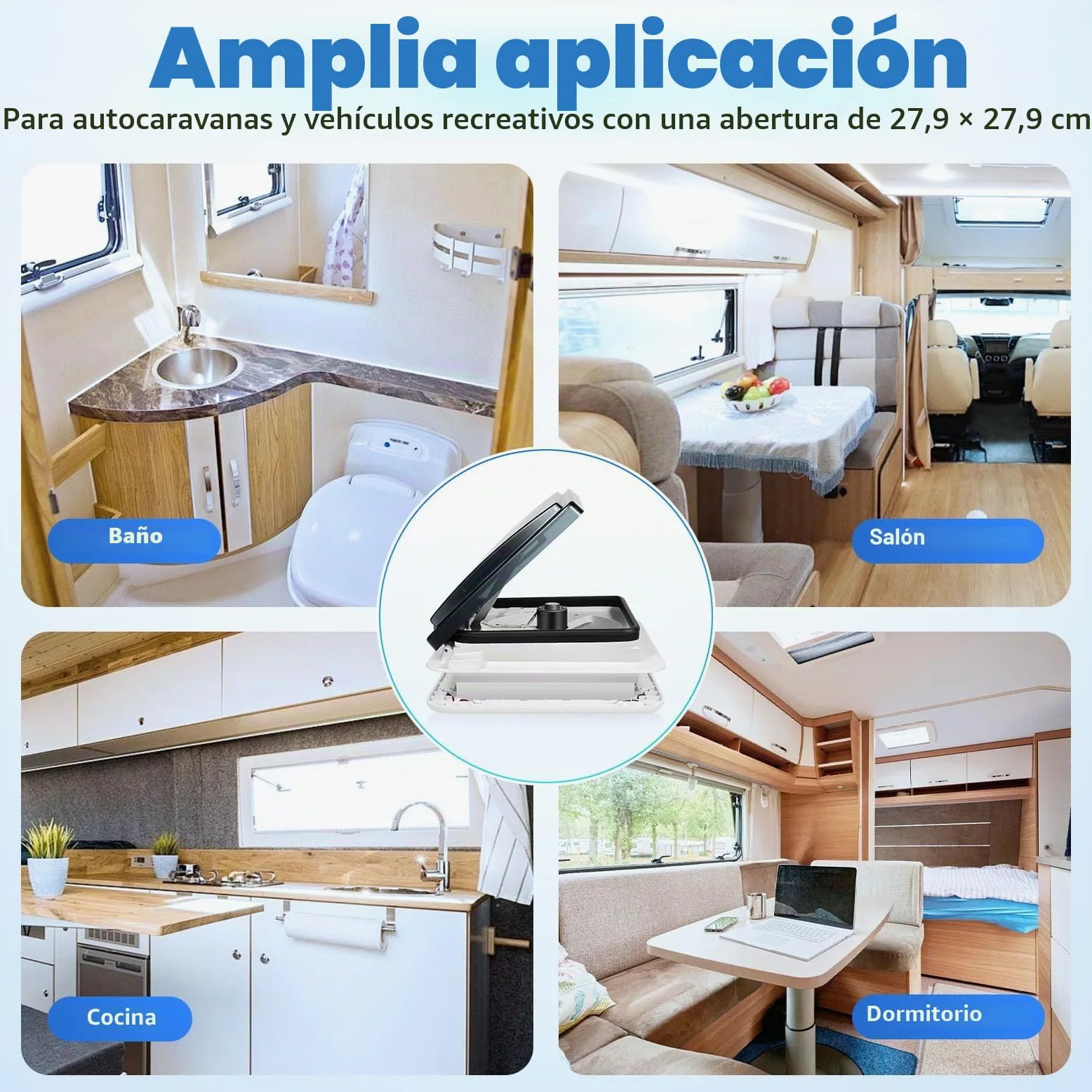 Ventilador de techo para autocaravana de 28x28cm | Ventana de techo para caravana | Ventana de techo insonorizada Ventilador silencioso extremadamente silencioso | Techo multifuncional para