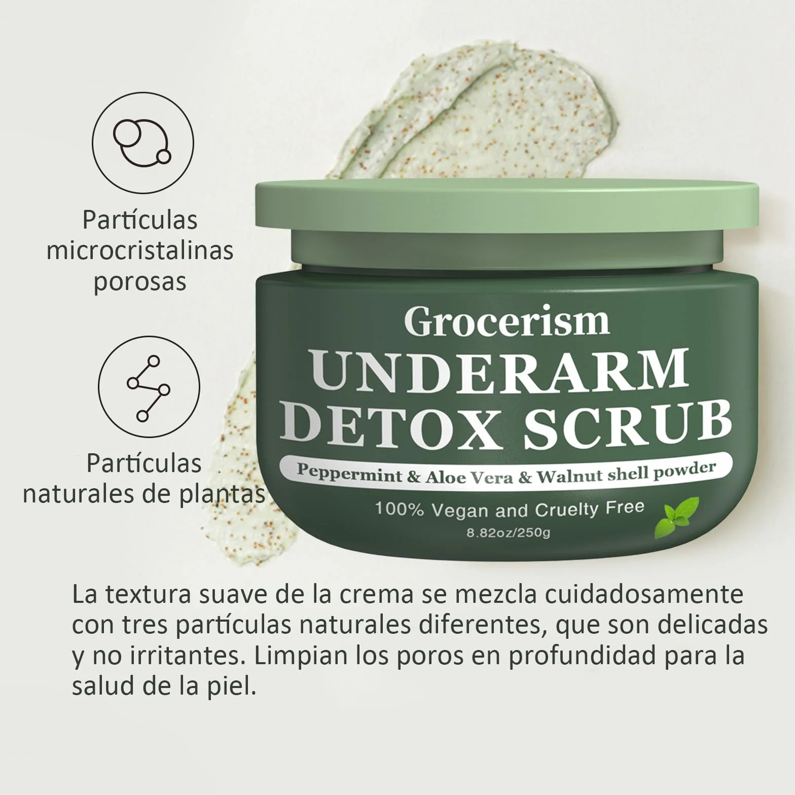 Desintoxicación de axilas y exfoliante corporal 8.82 oz con menta y aloe vera para eliminar olores y tonificar piel