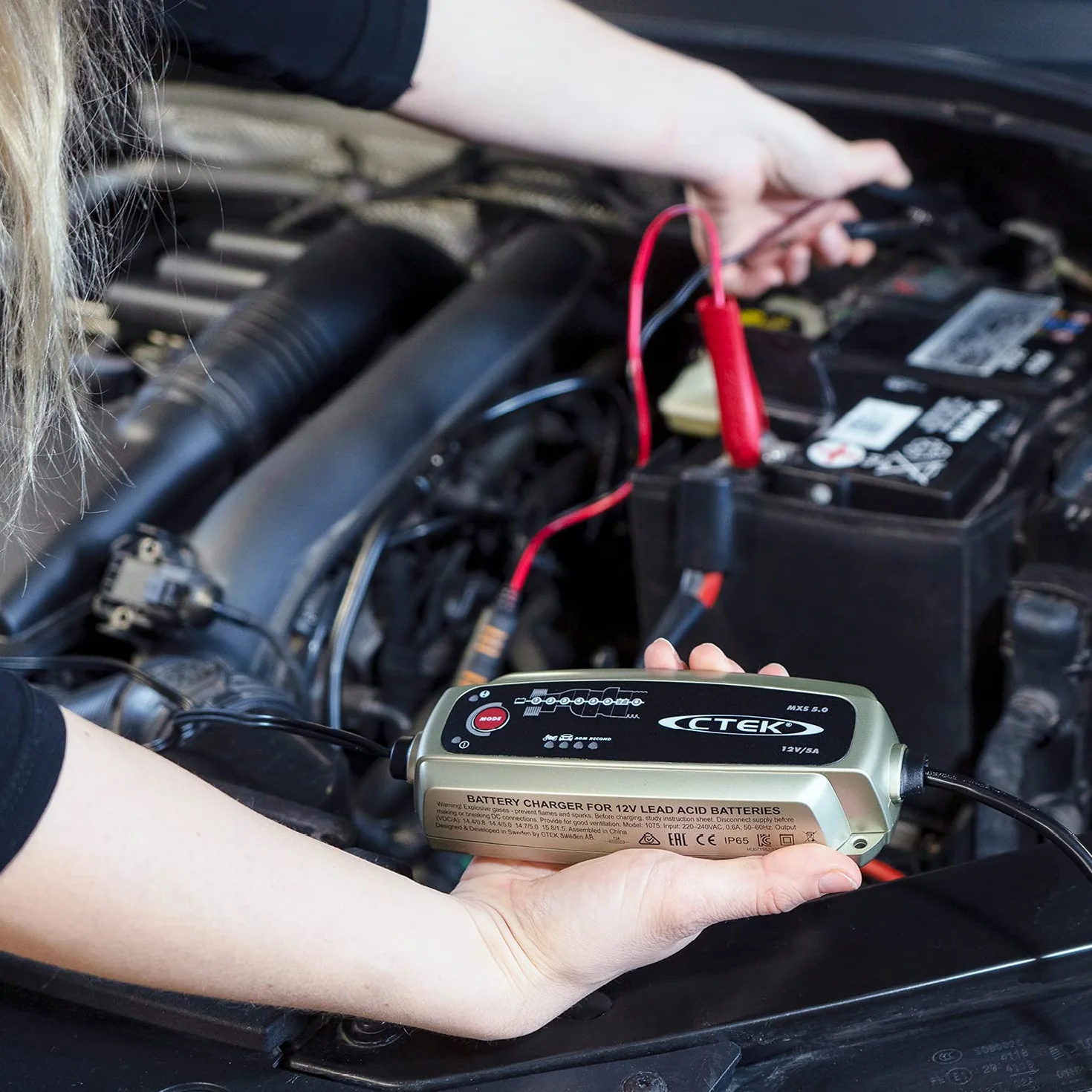CTEK MXS 5.0, Cargador Batería 12V 5A con Compensación De Temperatura Incorporada, Cargador De Batería De Coche Y Moto, Cargador Inteligente Baterias, Mantenedor De Batería con Opción De AGM Dedicada