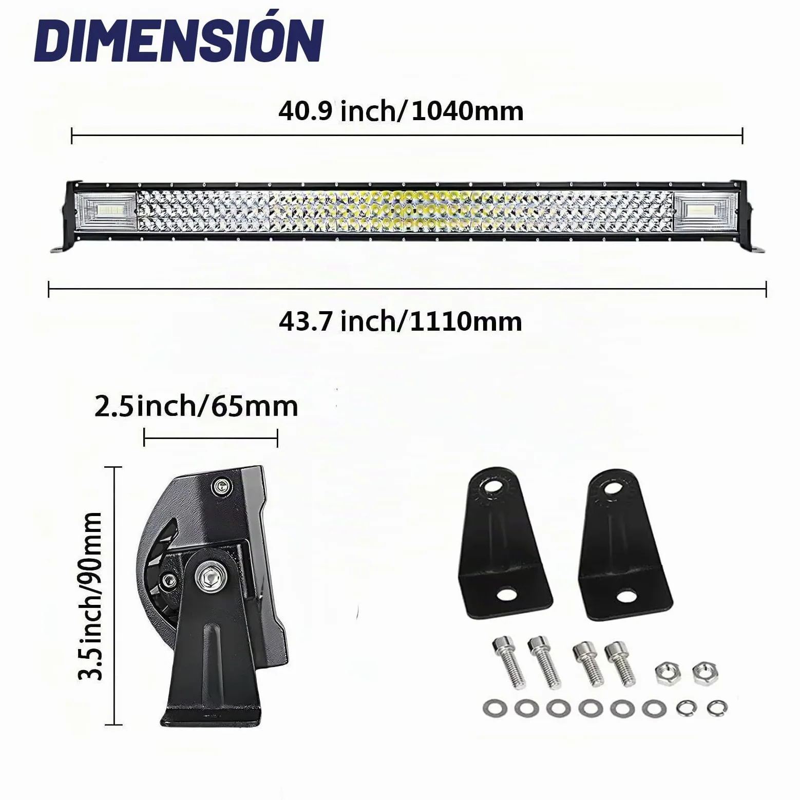 Barra de luz led,Barra Luminosa LED, 12v 24v, 42 Pulgadas 540w Triple Fila 7D, con cableado, Faro de Trabajo LED para camión,Tractor, camión, ATV,SUV (42 Pulgadas + cableado)