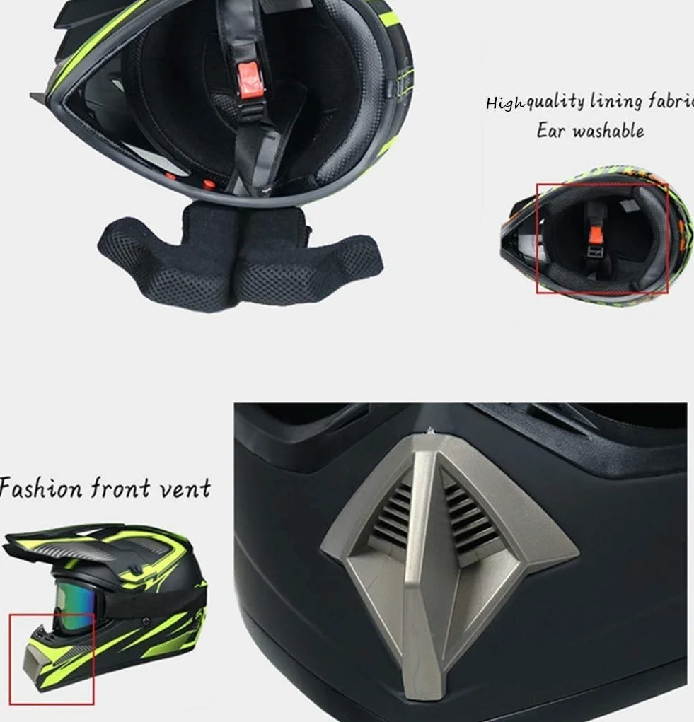 Unisexo MTB Casco de Motocross, Juventud Niños Integral Todoterreno ATV Moto Cascos, Deporte Al Aire Libre Descenso Enduro Quad Dirt Bike Chocar Casco, con Gafas Guantes Mascarilla