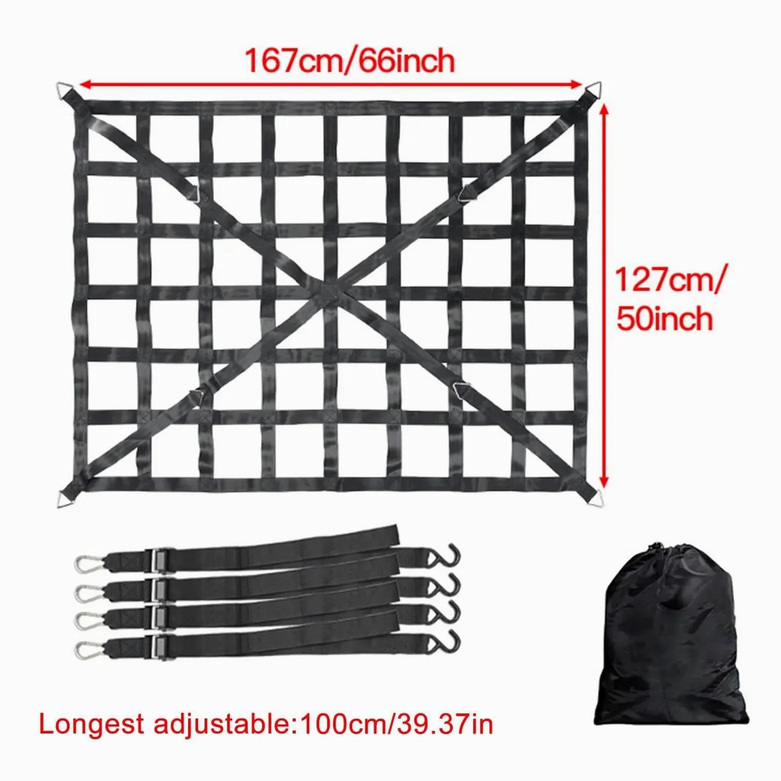 Redes de almacenaje para Coche Red Carga Portaequipajes Techo Alta Resistencia Correaje PVC Camioneta Camioneta SUV Furgoneta Red Control Seguridad Techo Red Elástica Maletero(MX)