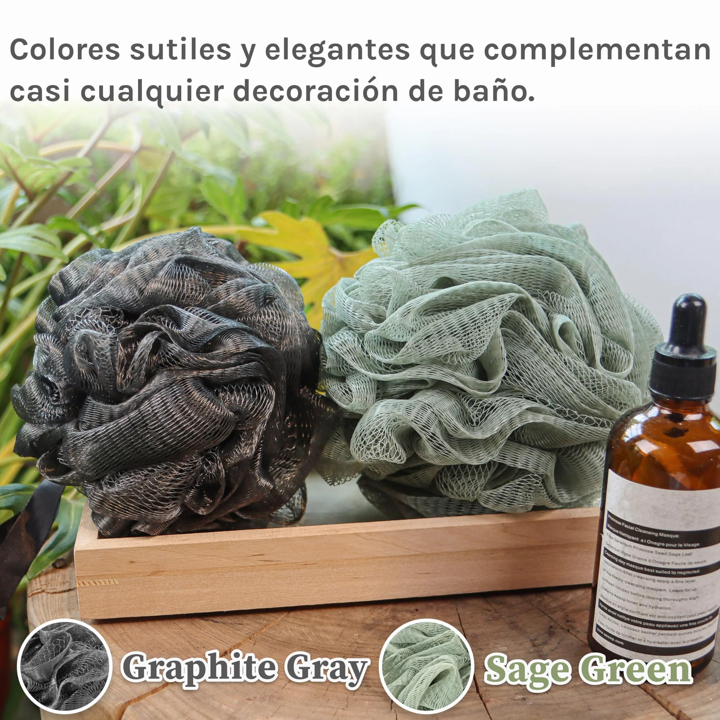 Esponja de lufa grande 70g exfoliante corporal baño con carbón activado 2 Graphite Gray + 1 Sage Green Paquete de 3