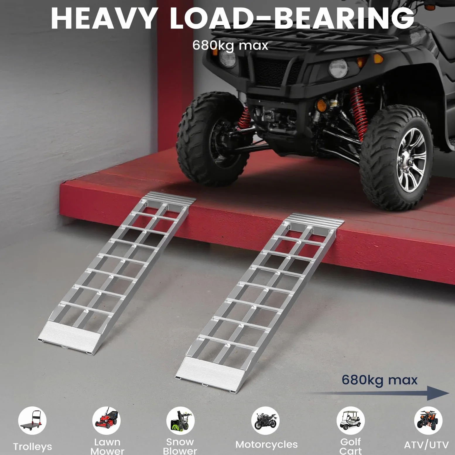 2 rampas de carga de aluminio – 680 kg máx. – Rampa de carga de coche para moto, cortacésped, quad, quitanieves, garaje y cobertizo de dispositivos, 92 x 20 cm | Rampa de carga estable 92 x 20 cm para cortacésped, nieve y coche, ideal para garaje y cobert