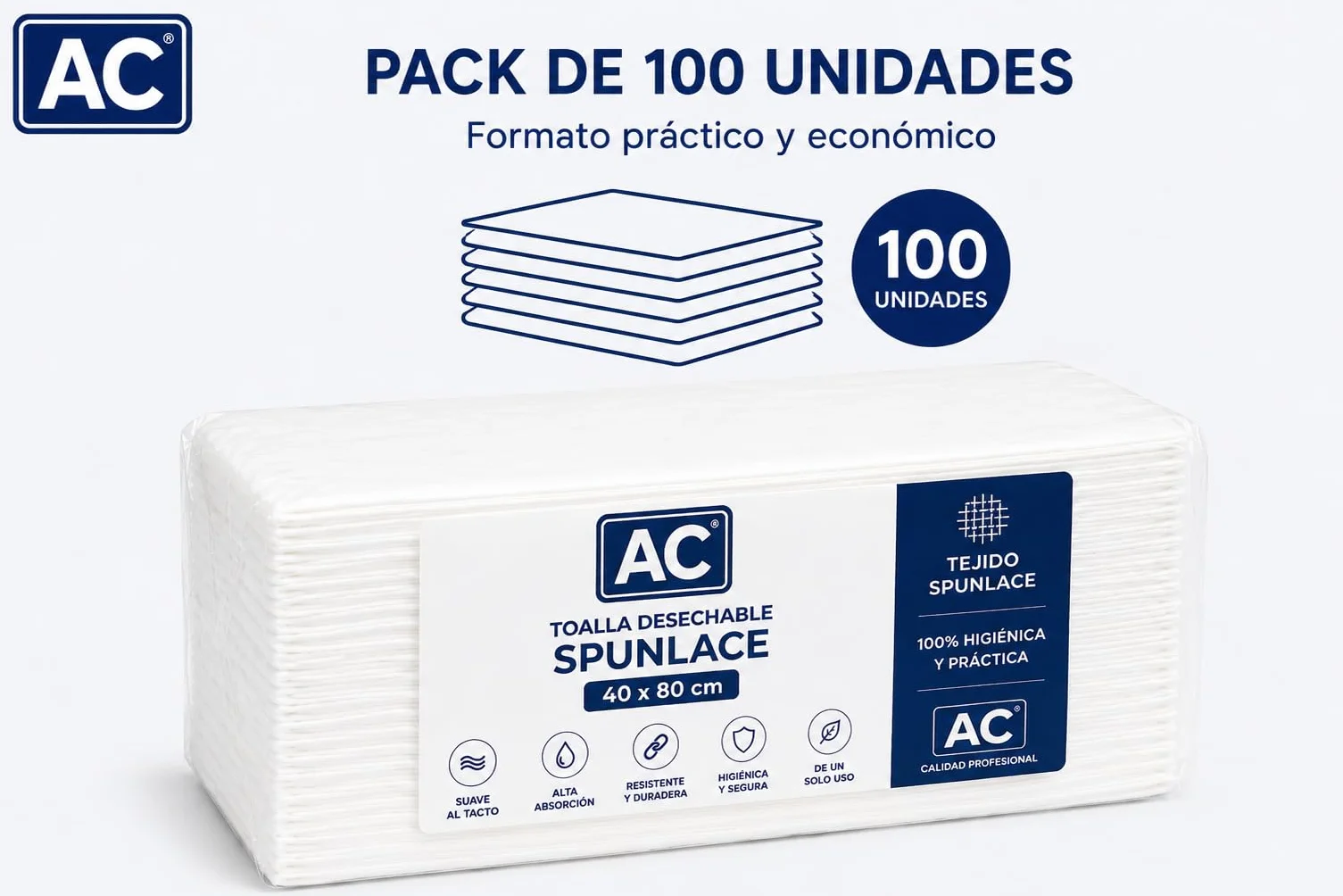 Toalla Desechable Spunlace 40x80 cm 100 unidades Blanco Suave Absorbente