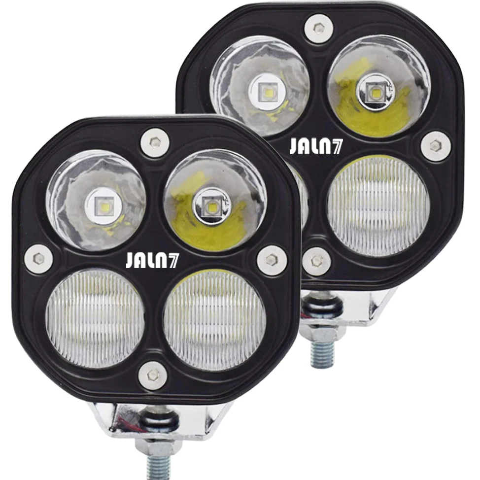 2Pcs LED Faro Delantero de Coche 40W Luz Antiniebla Foco de Trabajo Combo 12V 24V 4500lm Impermeable 4led Cuadrado Luz Blanca para Moto Tractor Barco Camión ATV UTV SUV