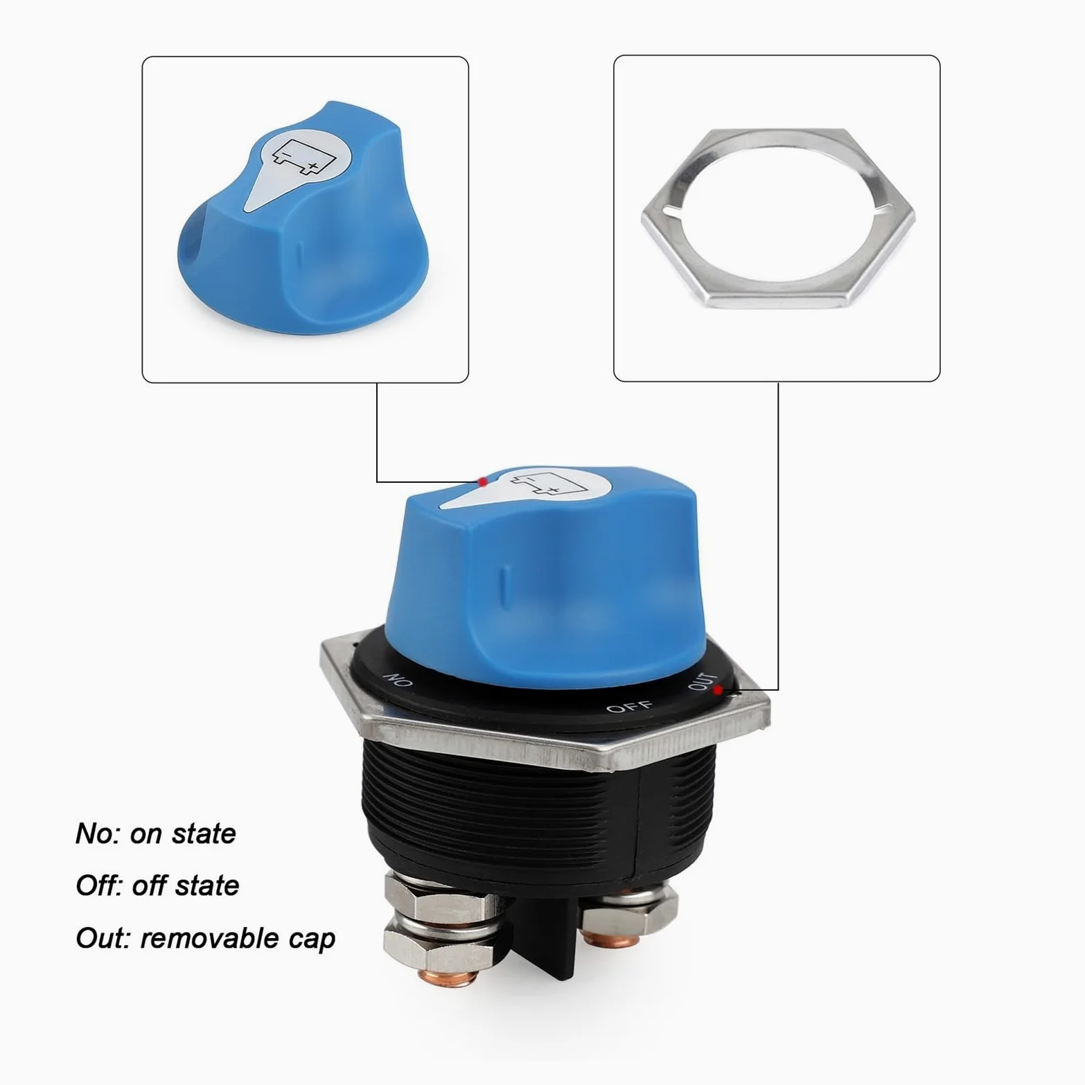Interruptor de batería de coche, 50, 100, 200 y 300 A, azul, desconectador de batería, kit de interruptor de corte for RV, motocicleta, camión, barco(300A)