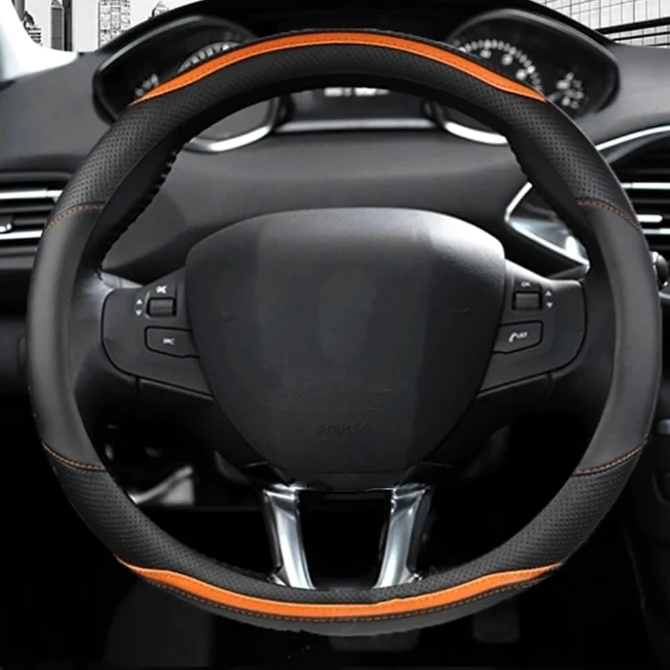 Interior de Coche para Peugeot 308 II III T7 T9 SW 2014~2021 Funda para Volante de Coche Fibra de Carbono PU Interior de Coche Naranja