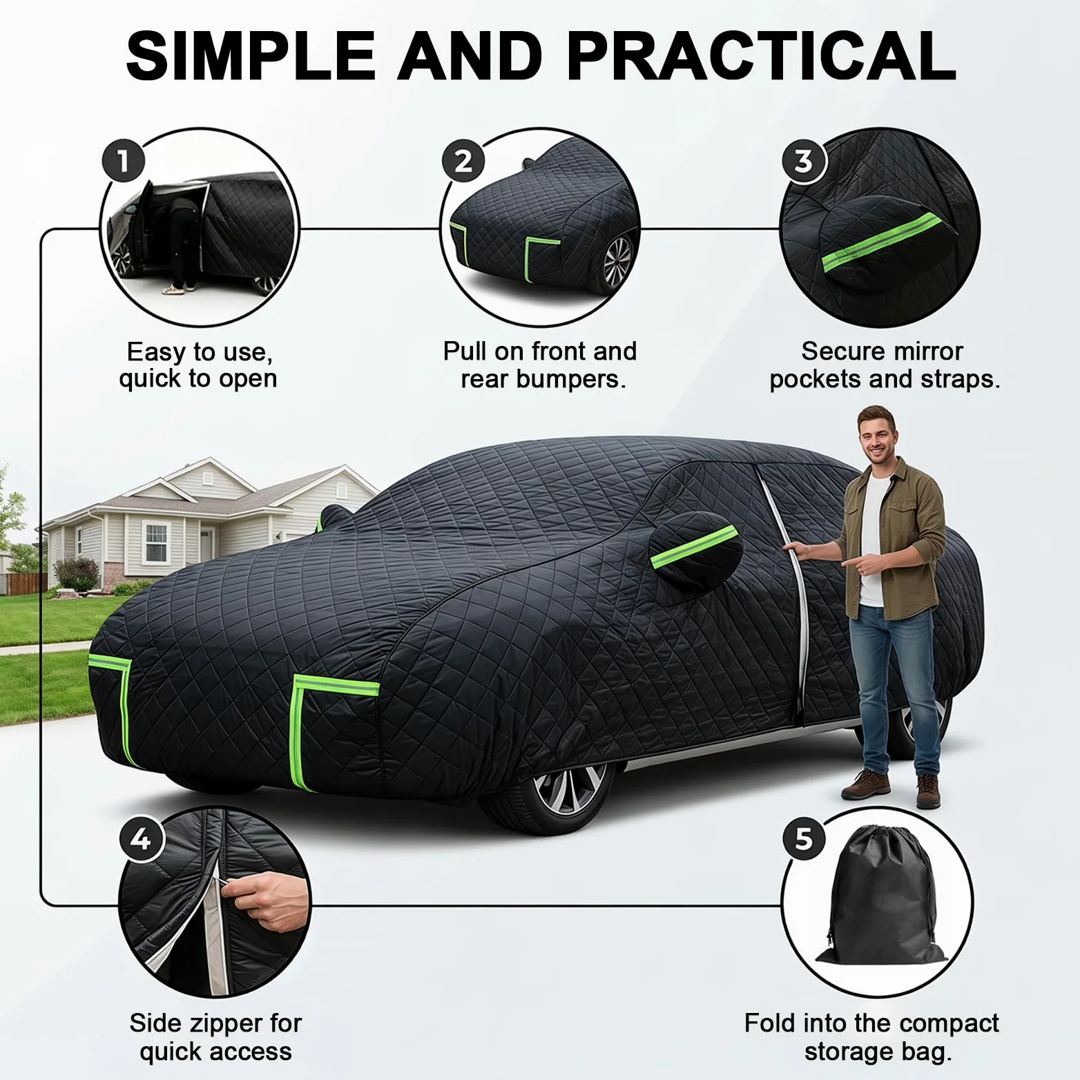 Funda Coche Antigranizo para Peugeot e-5008 (2024-2026) Espesado de 7 Capas, Forro Suave, Transpirable, Antiviento, Impermeable, Tejido Oxford, Anti-UV, 4 Estaciones