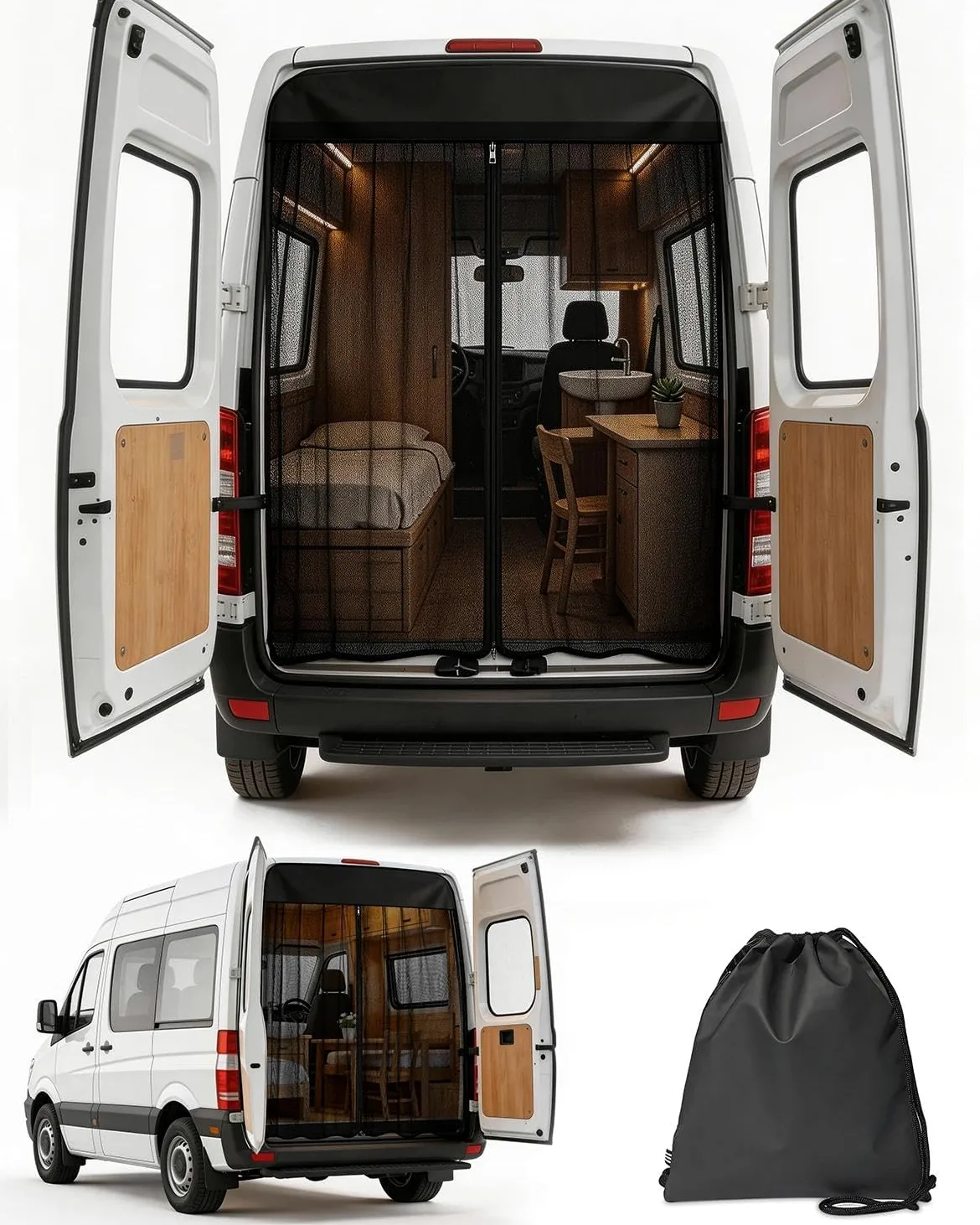 Red de protección solar universal para portón trasero con cremallera e imanes para Mercedes Sprinter VW Crafter Ford Transit FIAT Ducato Opel Movano Peugeot Boxer
