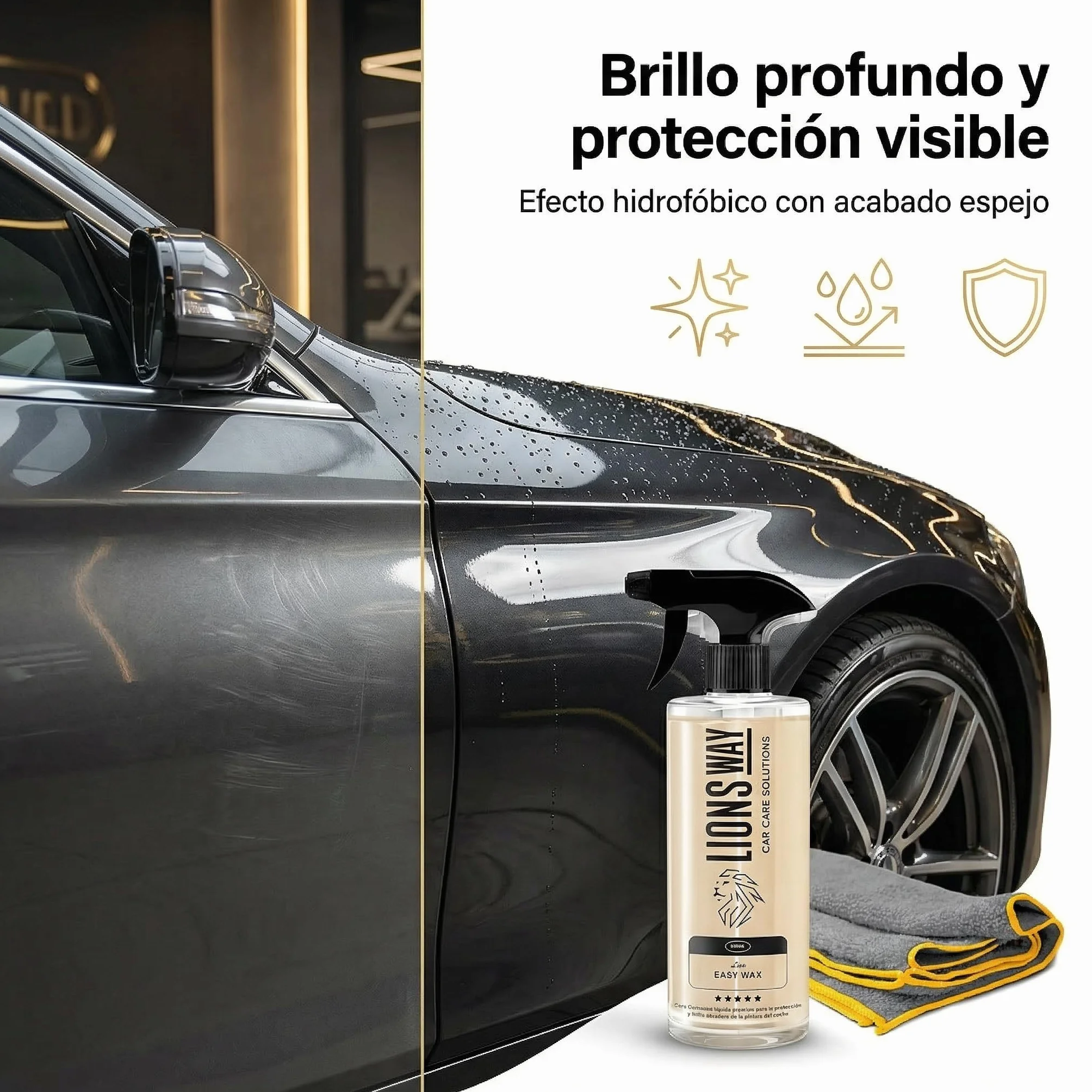 Cera de Carnauba para Coche 100% Pura - Tratamiento Cerámico e Hidrofóbico, Sin Silicona, Cera Líquida Alto Brillo, Sellador de Pintura Exterior, 500ml
