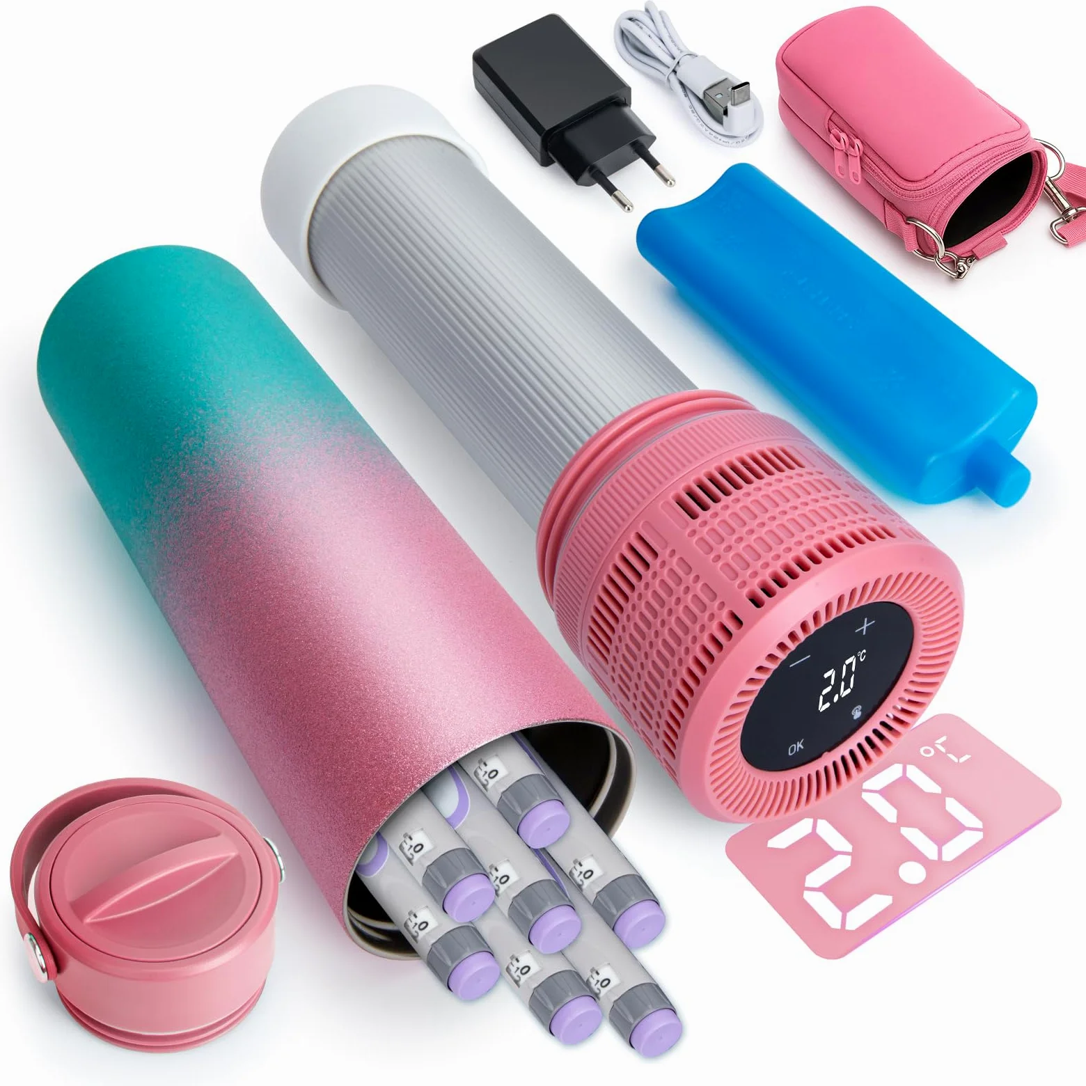 YOUSHARES Bolígrafos de Insulina Estuche de Viaje Enfriador con Indicador de Temperatura, Taza Refrigerada de Insulina de Acero Inoxidable 304