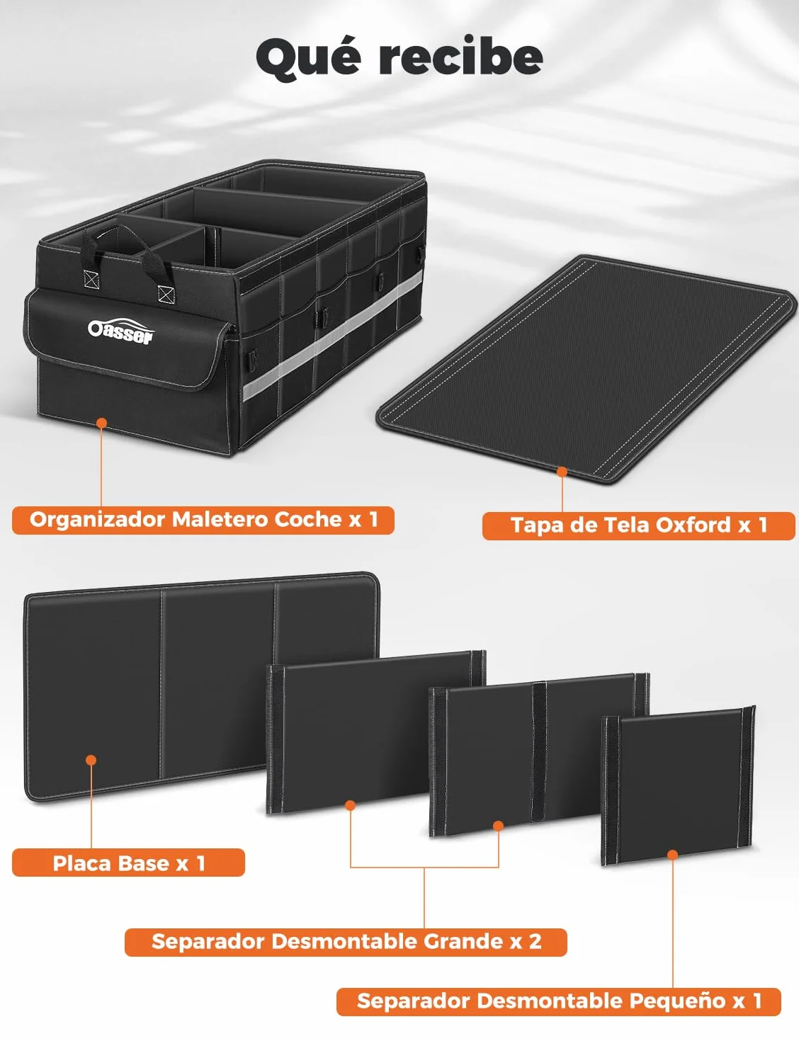 Oasser Organizador Maletero Coche 75L Grande 3 Compartimentos Tapa Desmontable Plegable Antideslizante 1 Bolsillo Grande 6 Bolsas Laterales Malla
