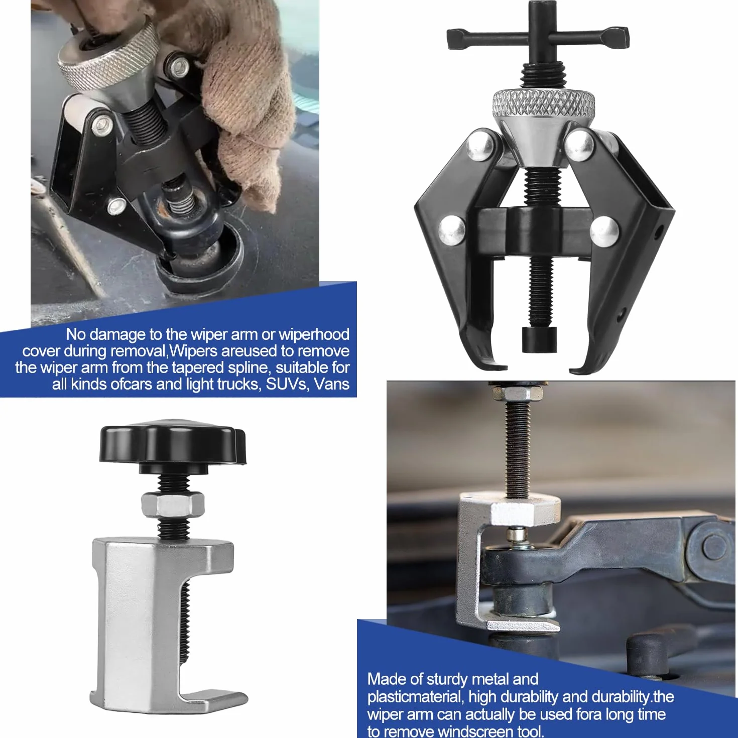 YiliYa 3 Piezas Extractores para Brazo de Limpiaparabrisas,Extractor de Terminales de Batería Extractor de Cojinetes Herramienta de Extracción de Brazo