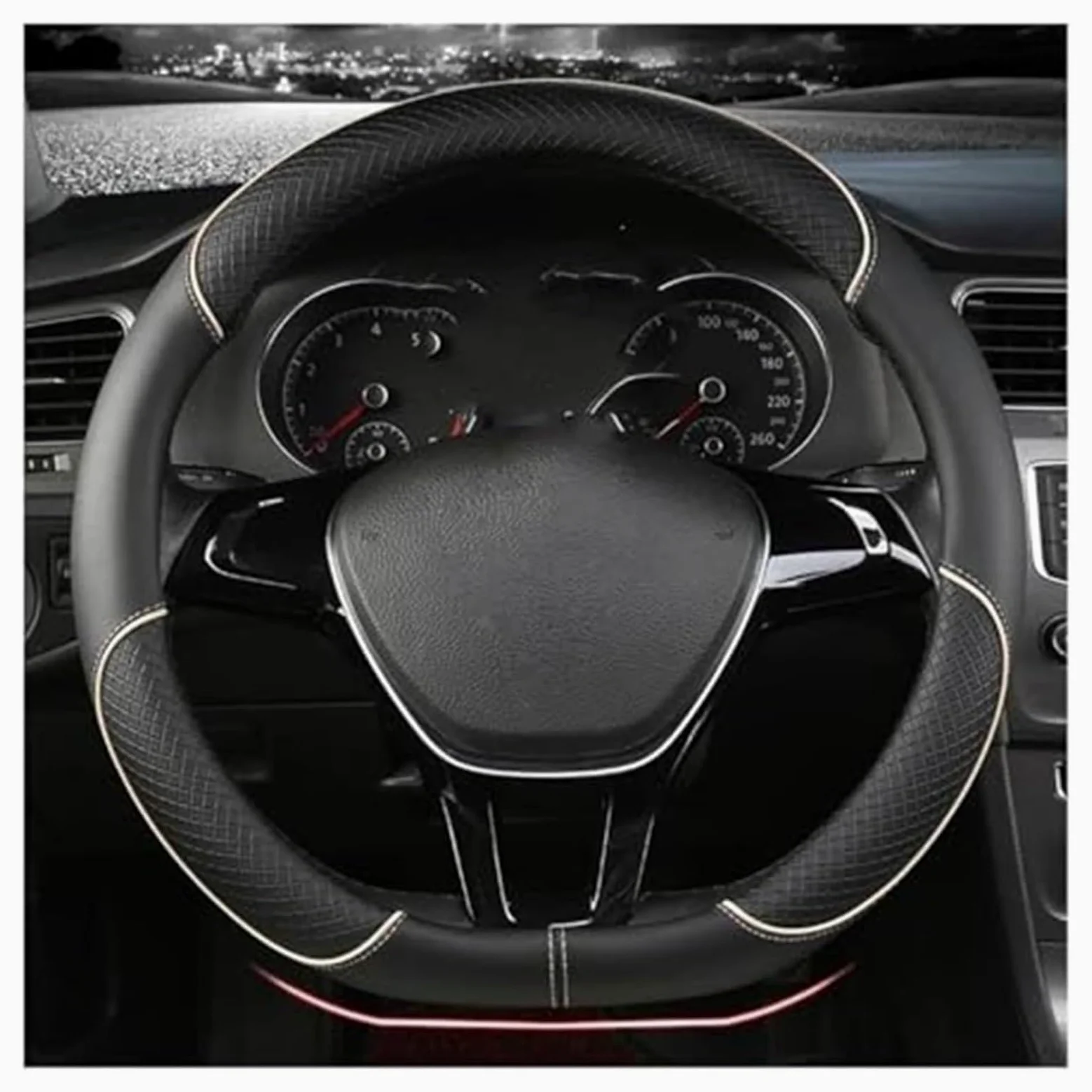 Funda Volante Coche para Golf para Polo para Teramont para Atlas para TRoc para Tcross 38cm PU Cubierta Protectora De Rueda Dirección Automática(1)