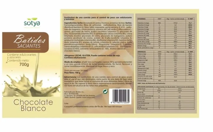 Sotya Pack Batidos Saciantes Chocolate Blanco 700g y Chocolate 600g Sustitutivos de Comida Dieta Hipocalórica Control de Peso Fibra Vitaminas Minerales