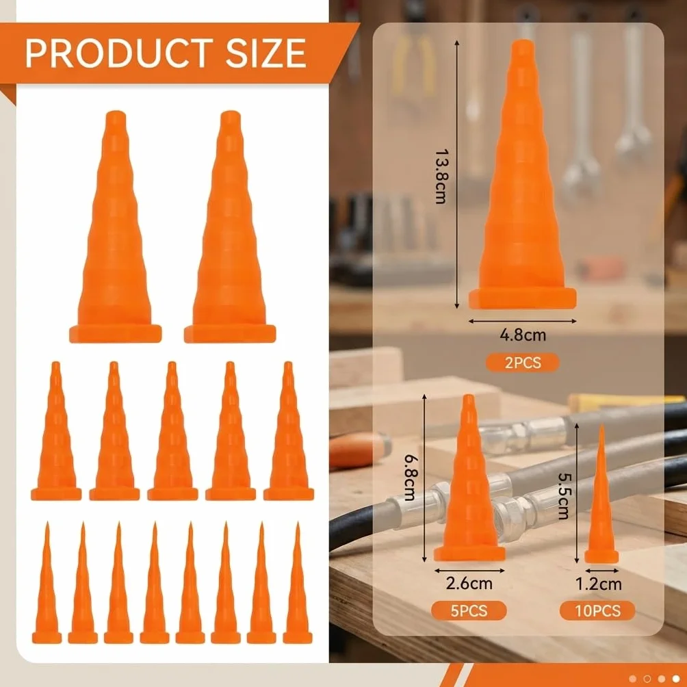 17PCS Tapón Hidráulico Cónico, Tapón de Servicio de Aceite Hidráulico de 3 Tamaños, Tapones de Manguera Hidráulicos, Tapones de Silicona Cónicos Resistente a Fugas para Manguera Hidráulica