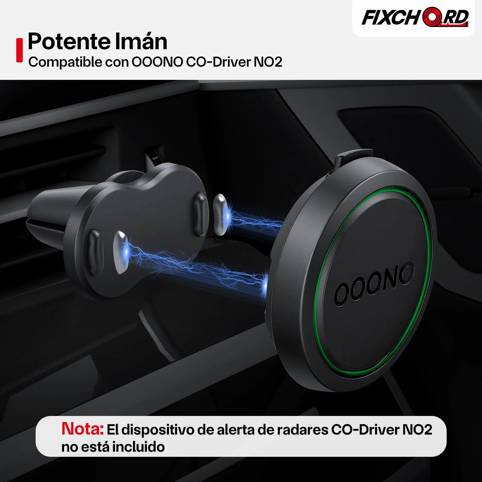 Soporte Magnético para Rejilla de Aire Acondicionado de Coche OOONO CO-Driver NO2, 1 Unidad de Soporte Magnético con Imanes Integrados Compatible con la Alarma de Radar OOONO NO2