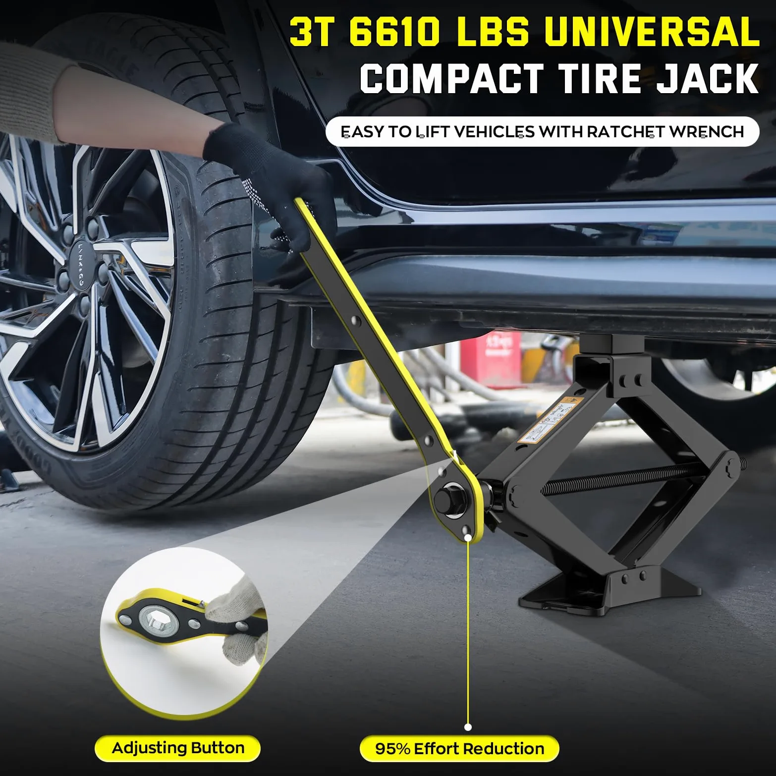 Kit de gato de tijera para coche de 3 toneladas de 3,000.1 kg, kit de cambio de neumáticos de repuesto, kit de reparación de gato de neumático portátil con llave de lengüeta, gato de elevación de