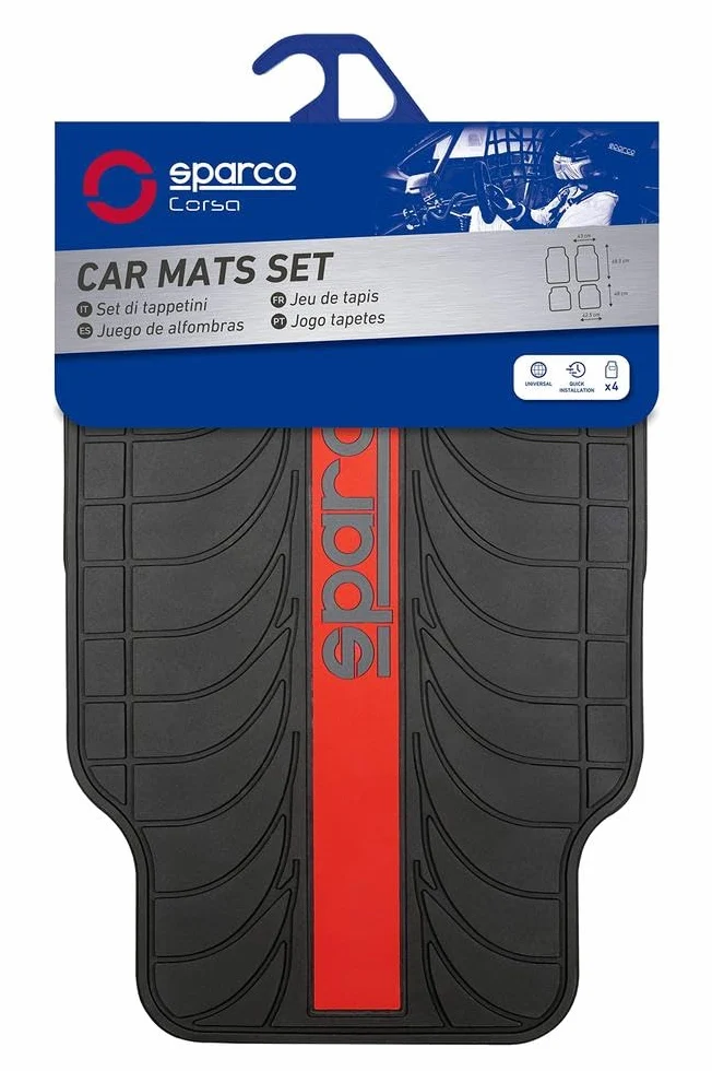 Sparco SPC1913RS Juego de Alfombra Goma Color Franja Logo SPARCO Universal, LATEX, Rojo, Set de 4