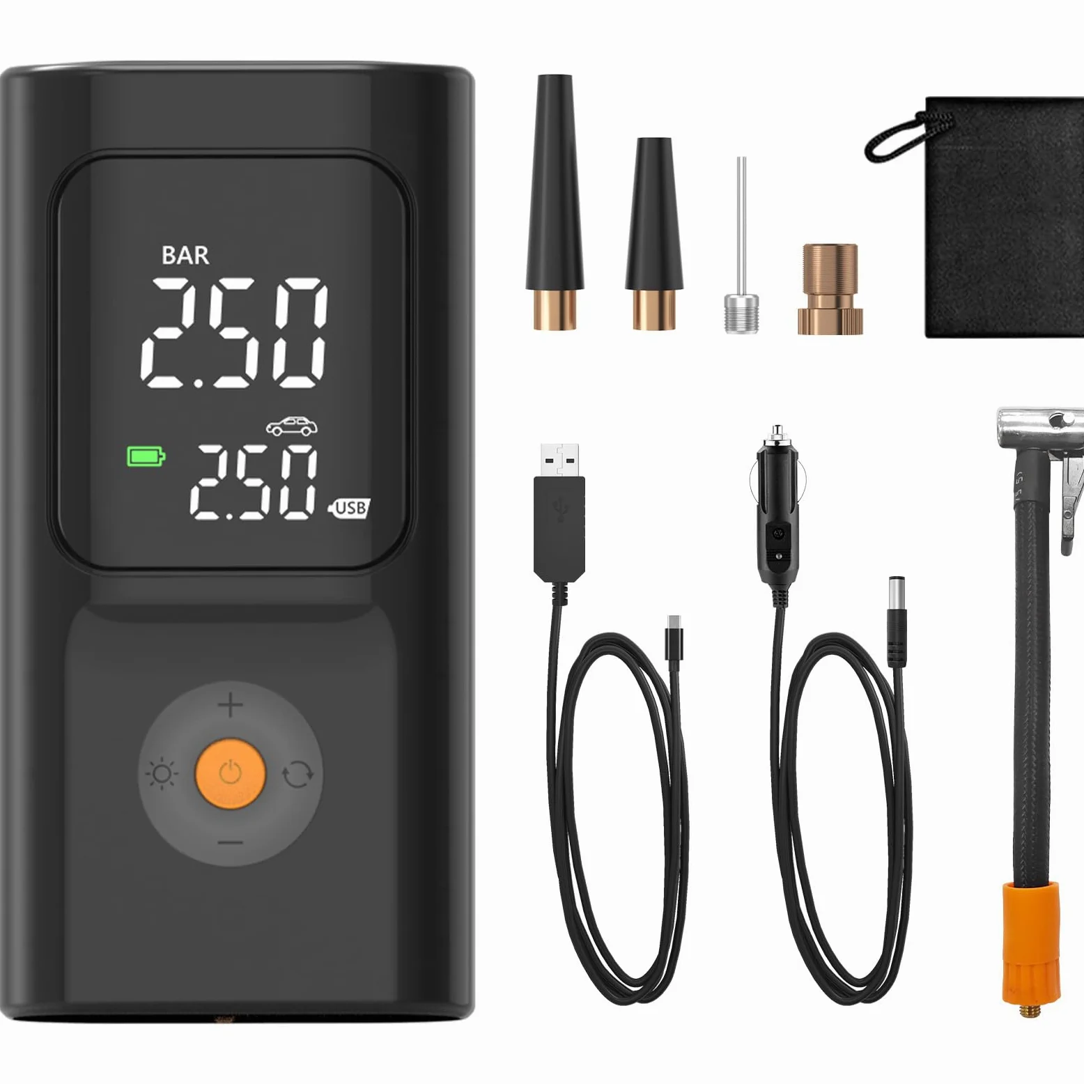 PARDUS Compresor de aire portátil para neumáticos, bomba de aire de 150 PSI para neumáticos de coche con manómetro digital, bomba de neumáticos de bicicleta con luz LED y función de parada