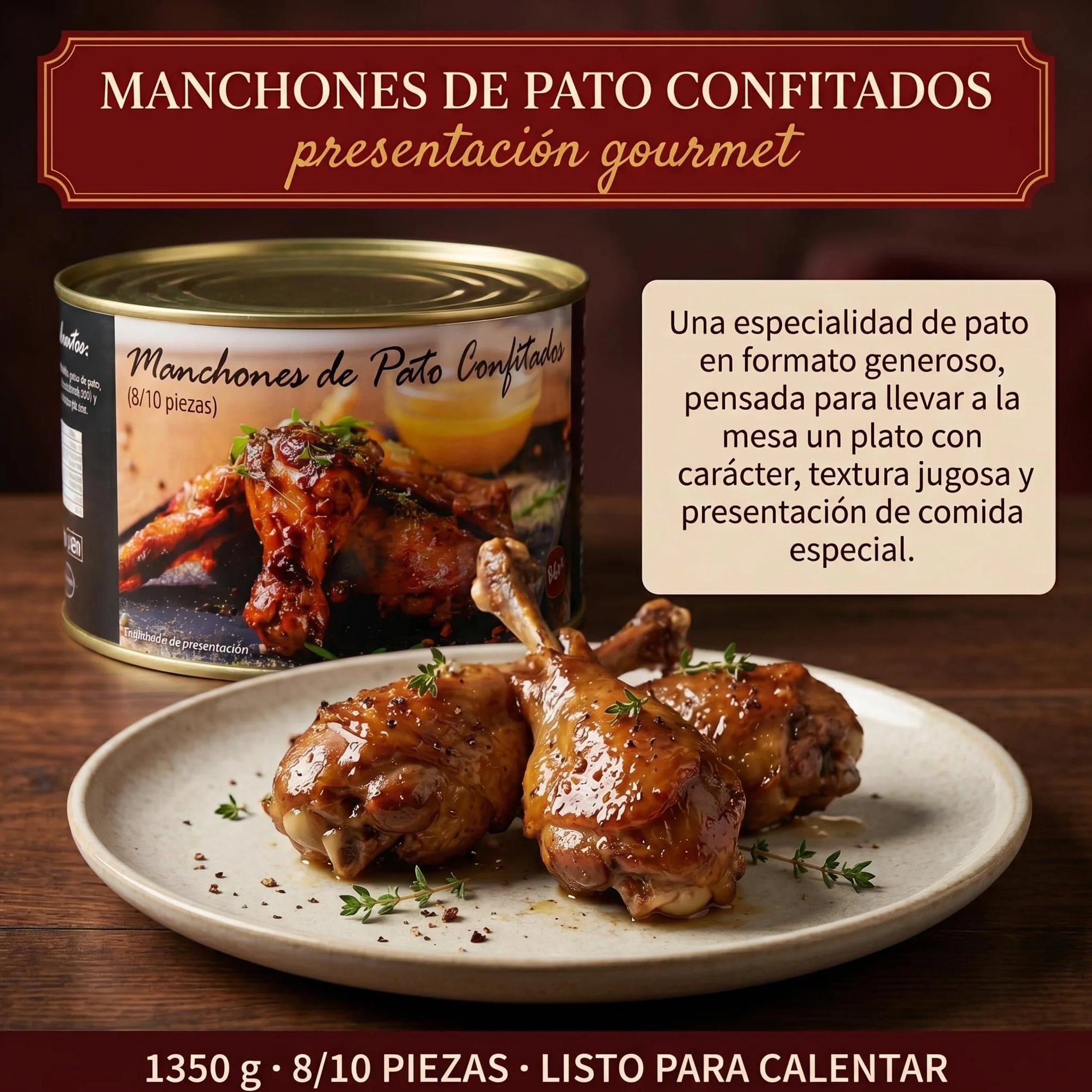 POLGRI Confit de Pato Manchones Lata 1350 g 8/10 Unidades Conserva Gourmet