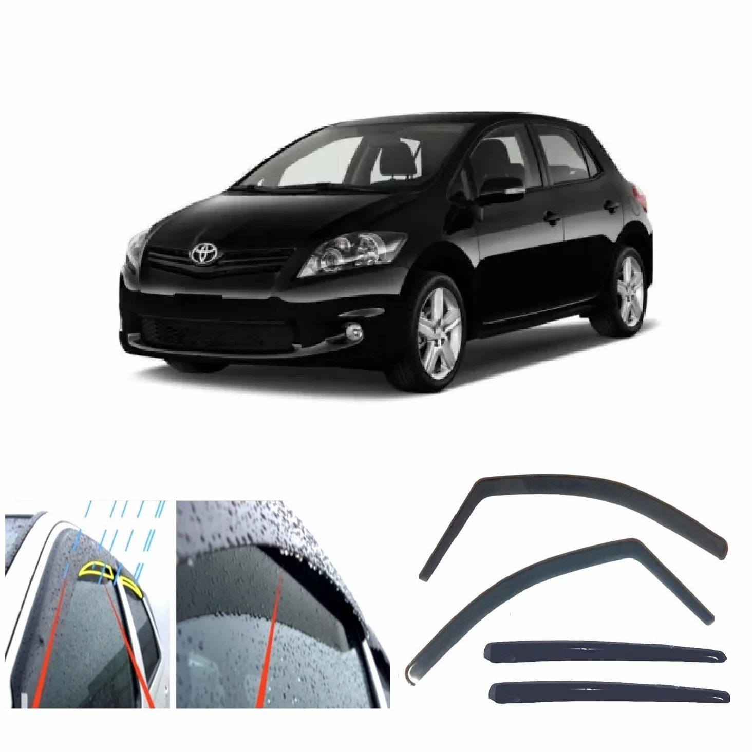 4 deflectores de viento de lluvia para Toyota Auris (E150) 5 puertas 2006 2007 2008 2009 2010 2011 2012