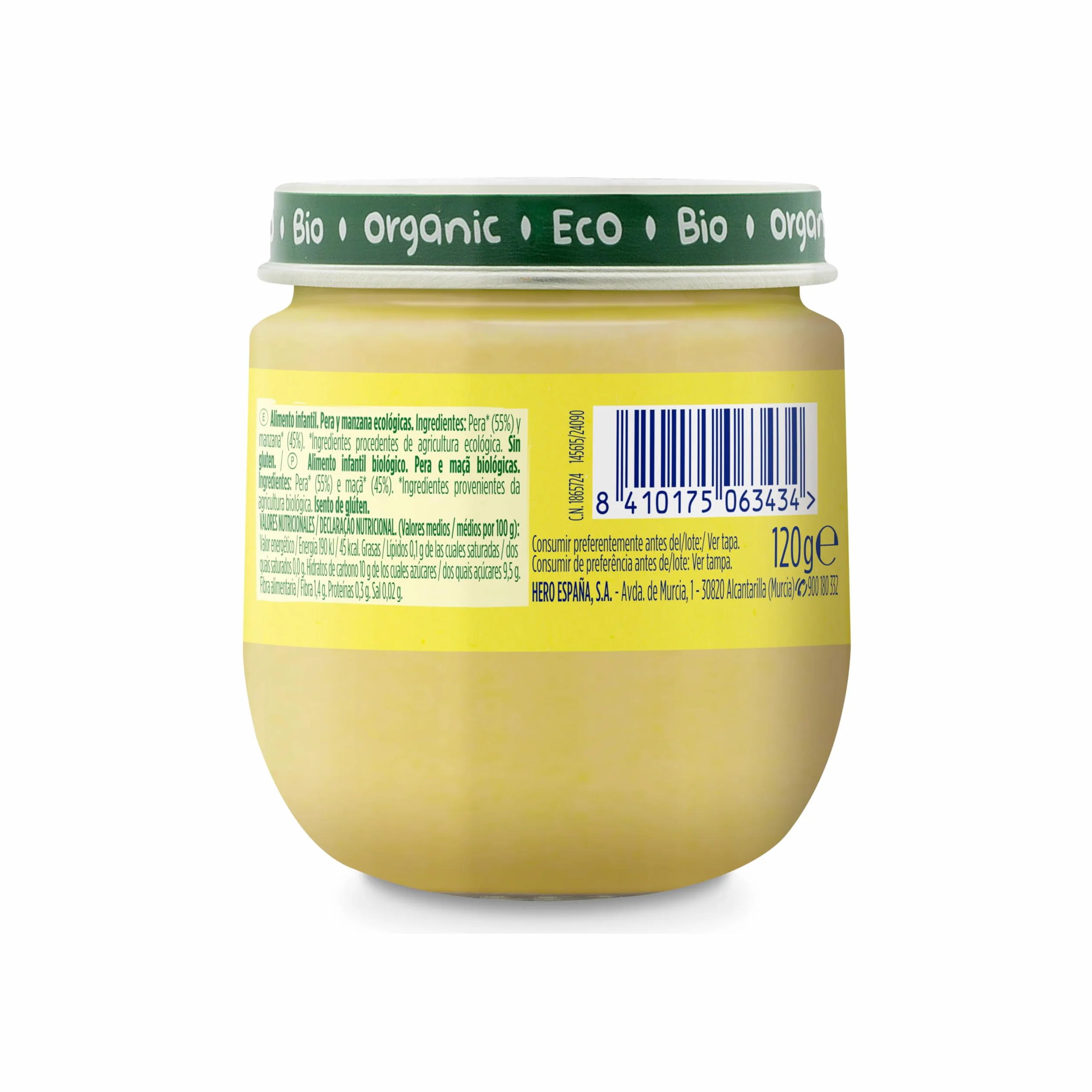 Hero Solo Bio Tarritos de Pera y Manzana 100% Ecológico - Pack 12 x 120 g