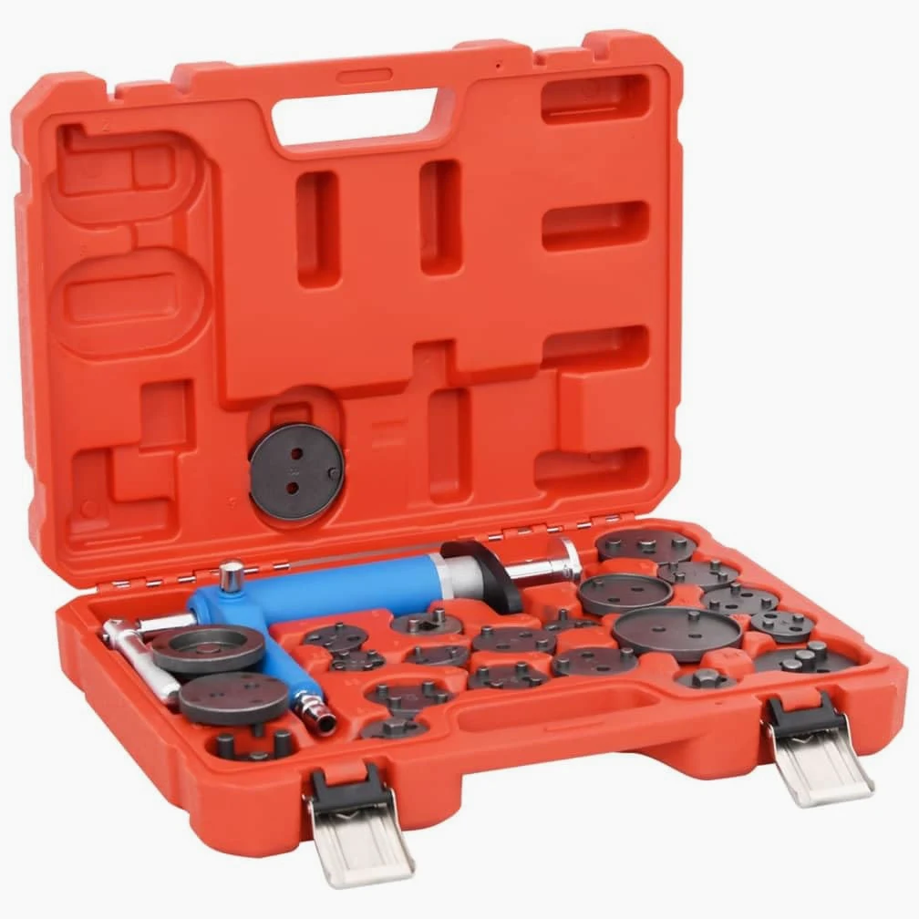 23 piezas de pistón de freno de aire comprimido, juego de herramientas universal para coche y taller de vehículos con 22 adaptadores, mantenimiento de frenos, reparación y montaje en maletín