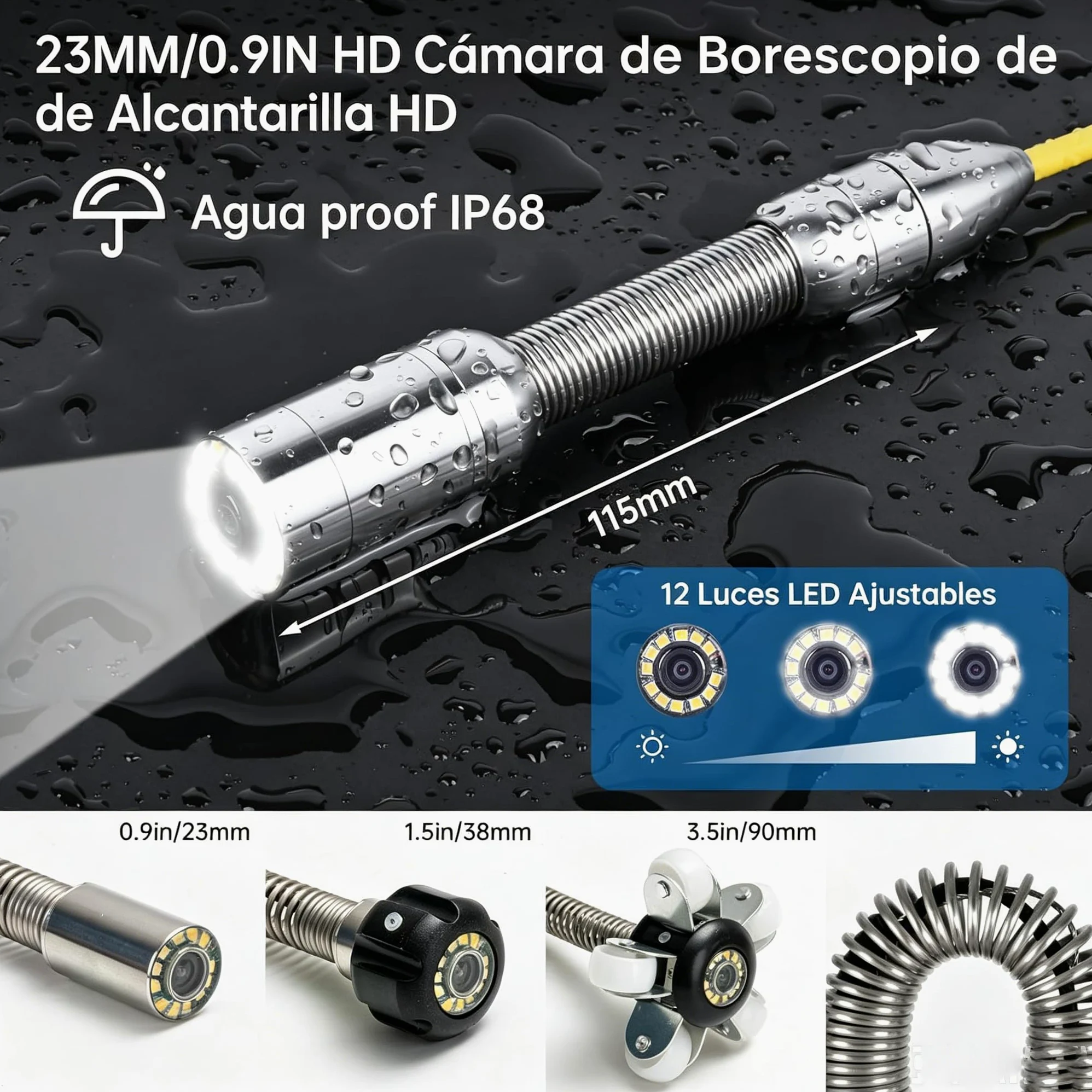 Cámara de inspección de alcantarillado de 30 m con Monitor DVR de 9 Pulgadas y Almacenamiento de 16 GB, cámara portátil para Drenaje de tuberías, con 12 Luces, Ruedas guía y medidor de Distancia
